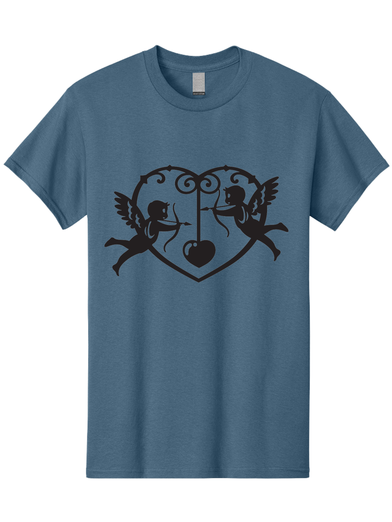 Cupid-Shooting-Arrow-At-Heart Men'S Graphic Tee, 100% Cotton, Comfortable Casual Summer Wear, Machine Washable, Cupid Shooting Arrows, Love Heart, Symbol Of Love, Romantic Icon, Valentine'S Day Theme, Cherub With Bow And Arrow, Aab263