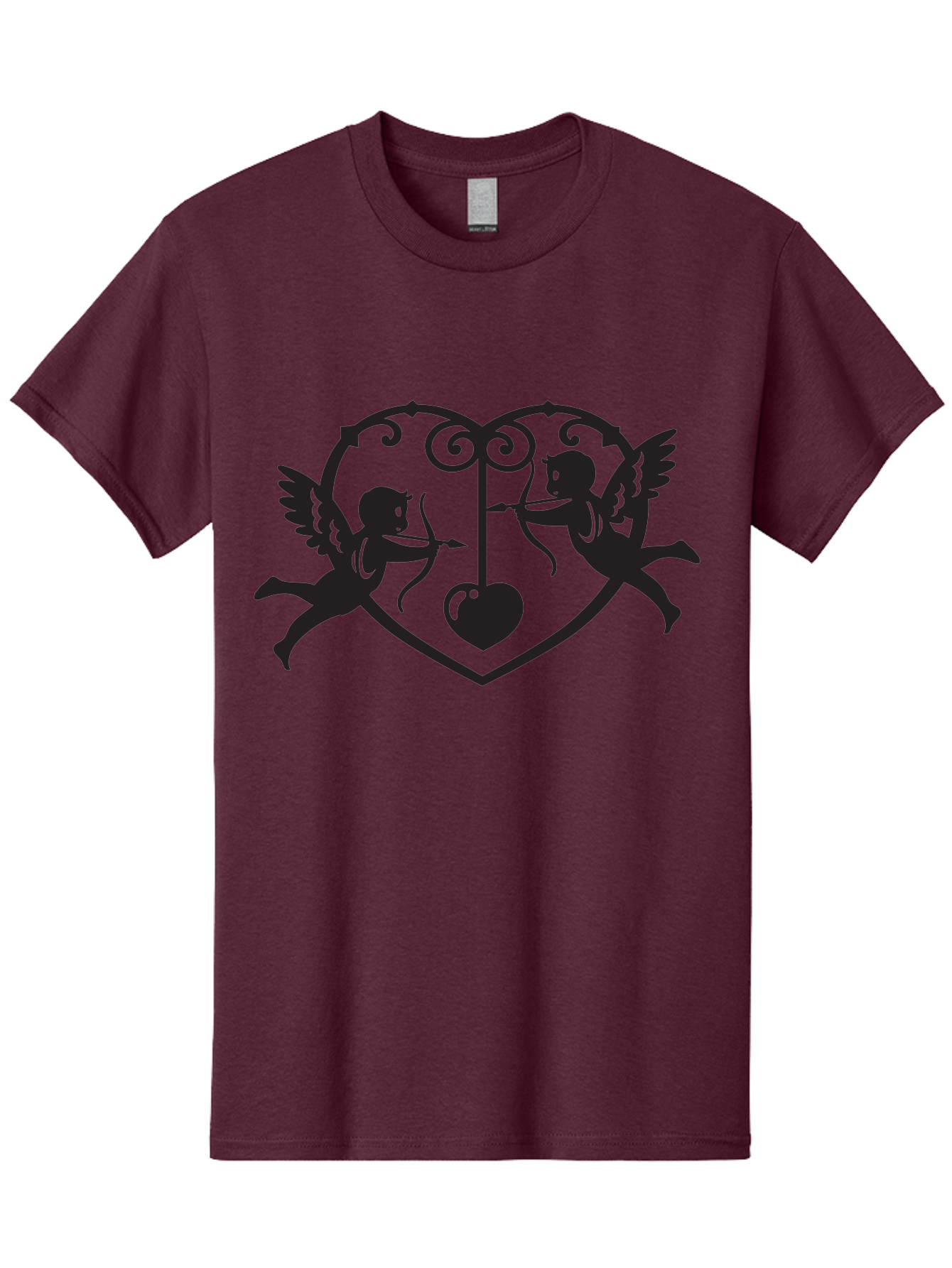 Cupid-Shooting-Arrow-At-Heart Men'S Graphic Tee, 100% Cotton, Comfortable Casual Summer Wear, Machine Washable, Cupid Shooting Arrows, Love Heart, Symbol Of Love, Romantic Icon, Valentine'S Day Theme, Cherub With Bow And Arrow, Aab263