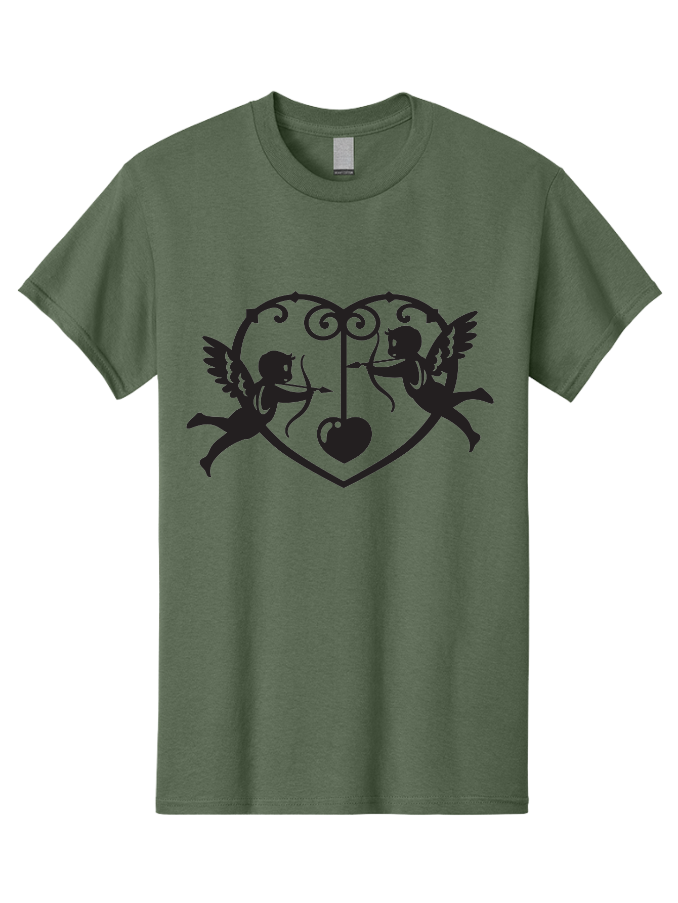 Cupid-Shooting-Arrow-At-Heart Men'S Graphic Tee, 100% Cotton, Comfortable Casual Summer Wear, Machine Washable, Cupid Shooting Arrows, Love Heart, Symbol Of Love, Romantic Icon, Valentine'S Day Theme, Cherub With Bow And Arrow, Aab263