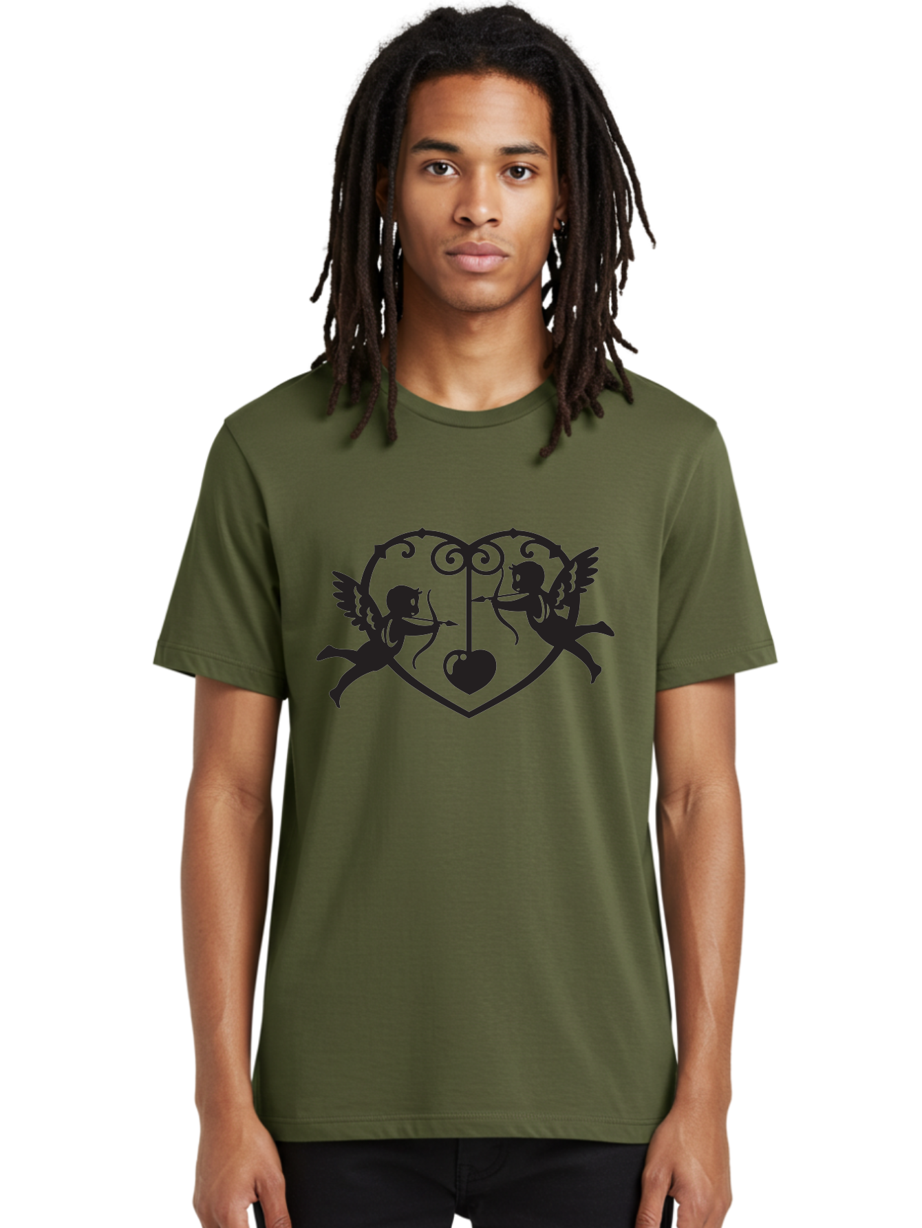 Cupid-Shooting-Arrow-At-Heart Men'S Graphic Tee, 100% Cotton, Comfortable Casual Summer Wear, Machine Washable, Cupid Shooting Arrows, Love Heart, Symbol Of Love, Romantic Icon, Valentine'S Day Theme, Cherub With Bow And Arrow, Aab263