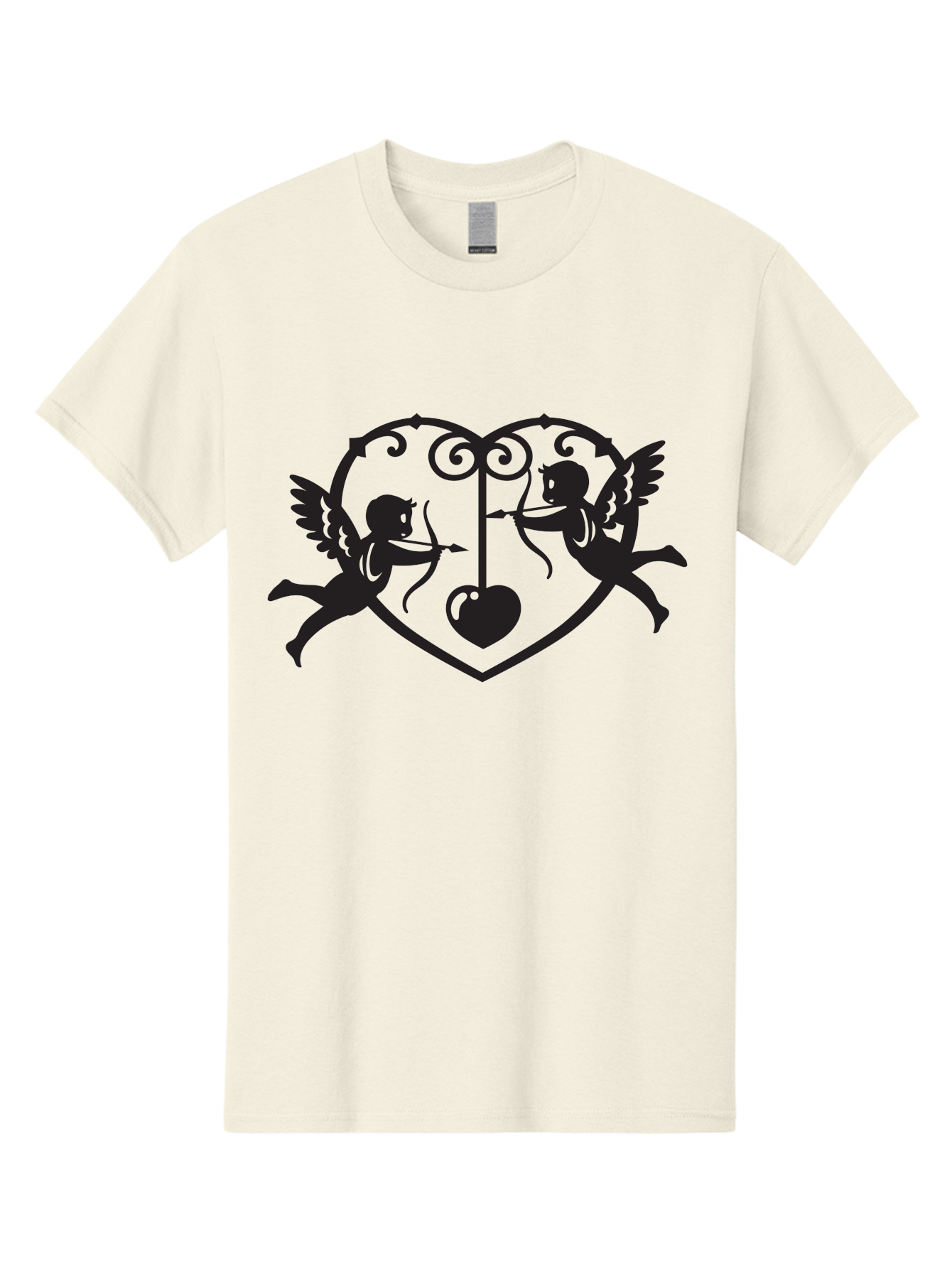 Cupid-Shooting-Arrow-At-Heart Men'S Graphic Tee, 100% Cotton, Comfortable Casual Summer Wear, Machine Washable, Cupid Shooting Arrows, Love Heart, Symbol Of Love, Romantic Icon, Valentine'S Day Theme, Cherub With Bow And Arrow, Aab263
