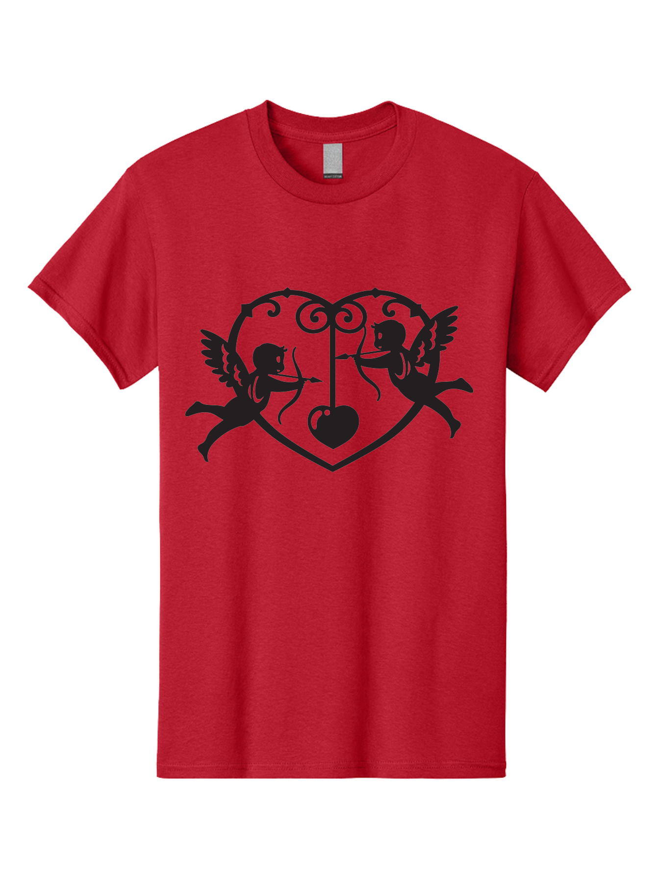 Cupid-Shooting-Arrow-At-Heart Men'S Graphic Tee, 100% Cotton, Comfortable Casual Summer Wear, Machine Washable, Cupid Shooting Arrows, Love Heart, Symbol Of Love, Romantic Icon, Valentine'S Day Theme, Cherub With Bow And Arrow, Aab263