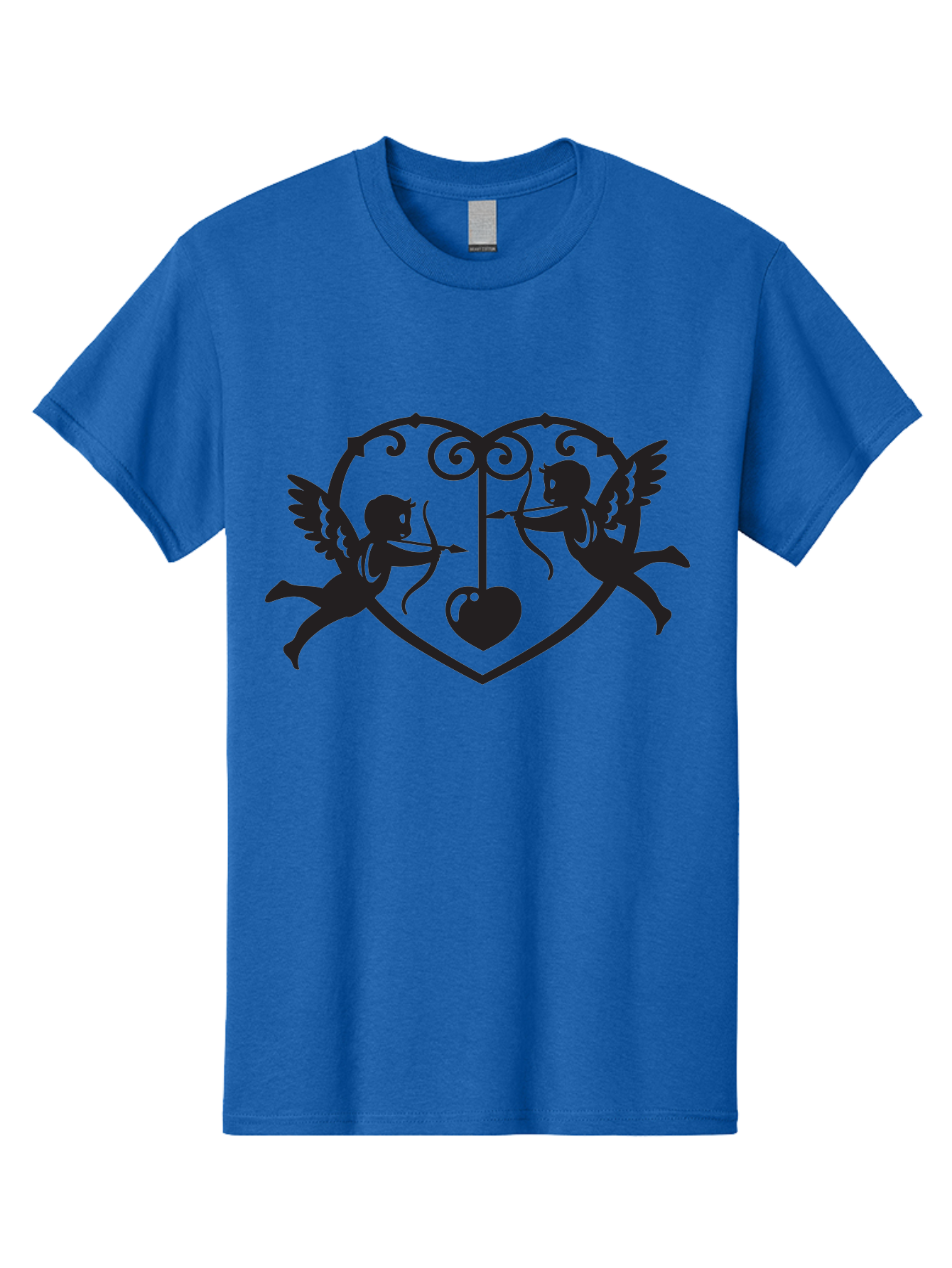 Cupid-Shooting-Arrow-At-Heart Men'S Graphic Tee, 100% Cotton, Comfortable Casual Summer Wear, Machine Washable, Cupid Shooting Arrows, Love Heart, Symbol Of Love, Romantic Icon, Valentine'S Day Theme, Cherub With Bow And Arrow, Aab263