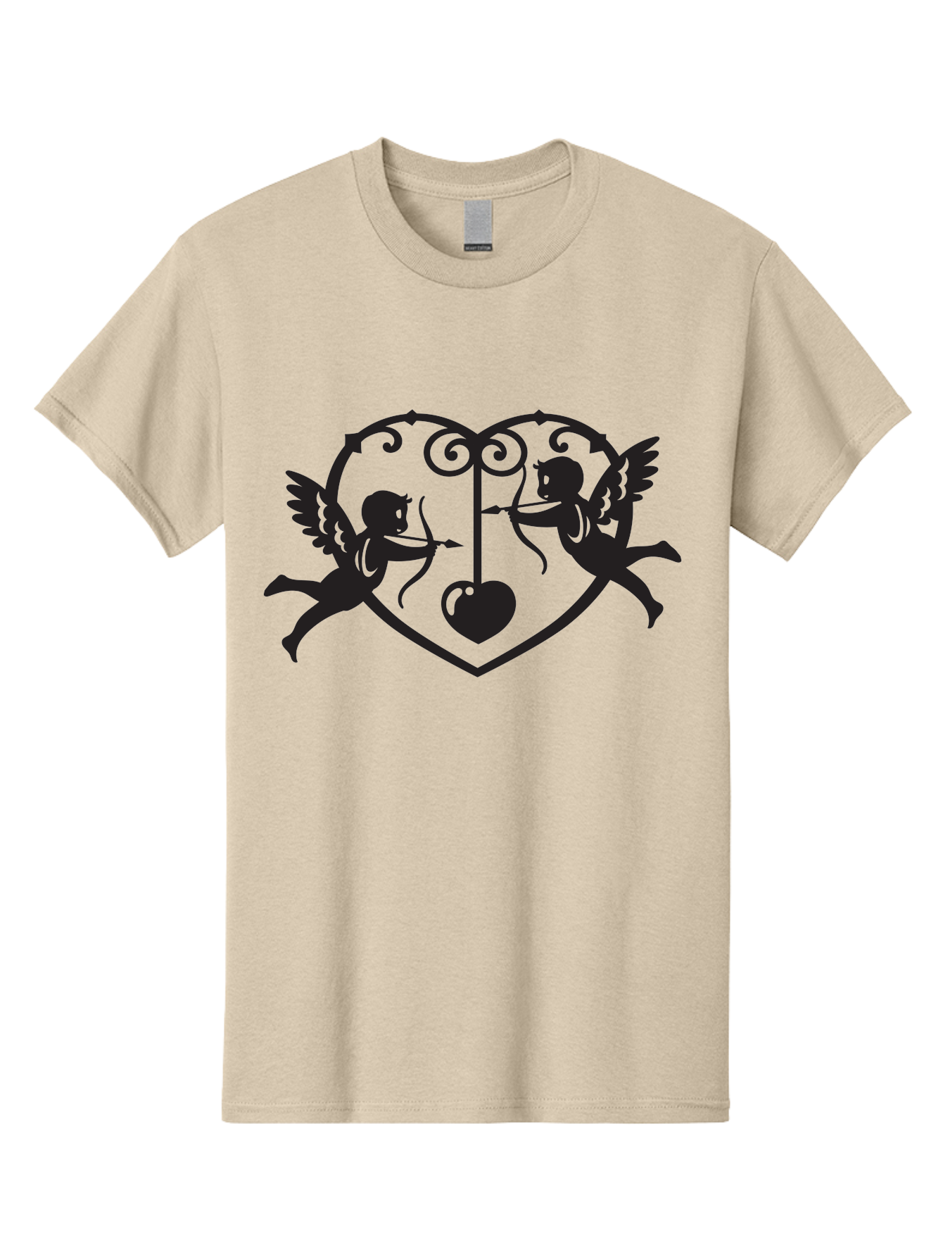 Cupid-Shooting-Arrow-At-Heart Men'S Graphic Tee, 100% Cotton, Comfortable Casual Summer Wear, Machine Washable, Cupid Shooting Arrows, Love Heart, Symbol Of Love, Romantic Icon, Valentine'S Day Theme, Cherub With Bow And Arrow, Aab263