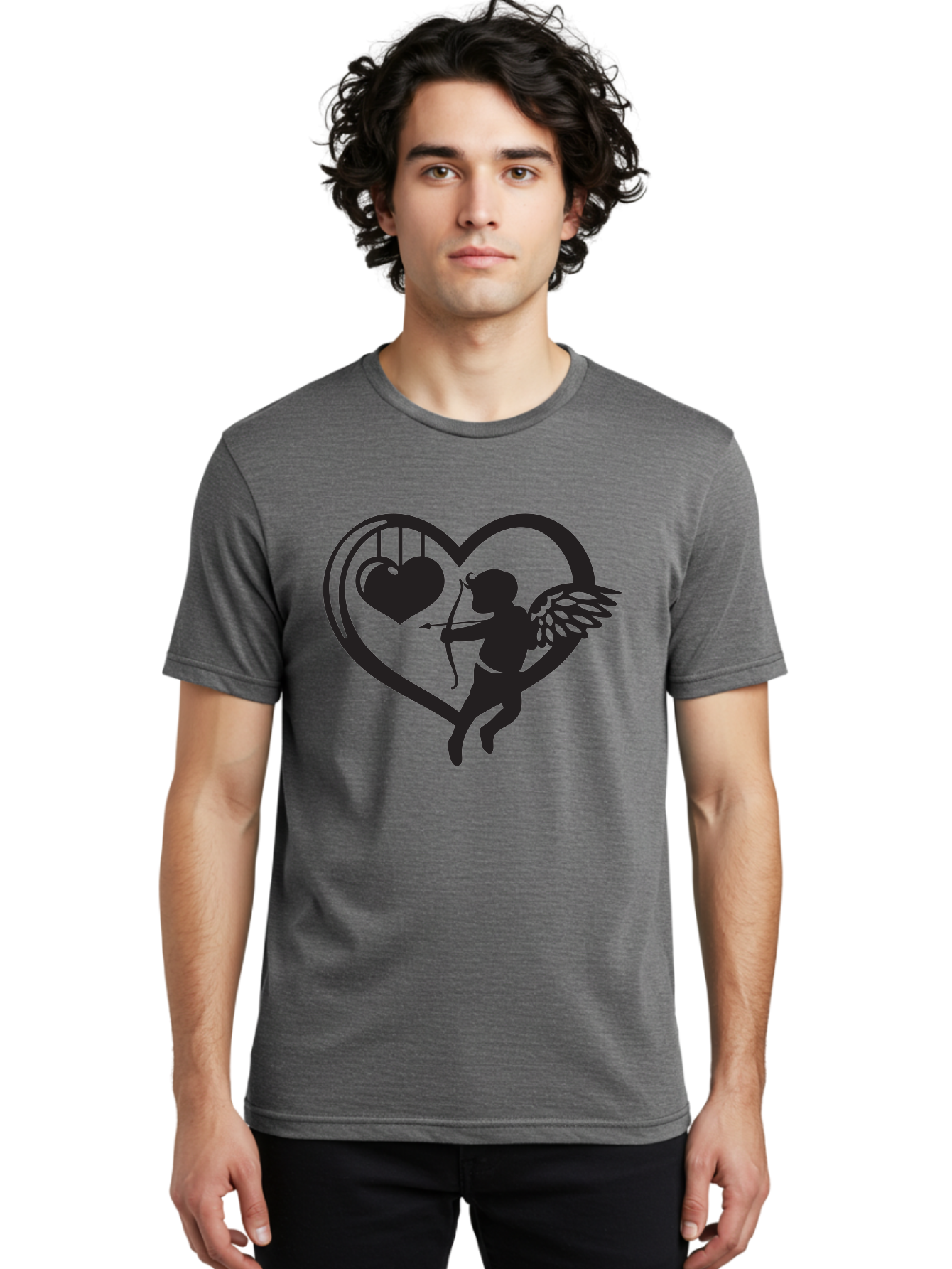 Cupid-With-Bow-And-Arrow Men'S Graphic Tee, 100% Cotton, Comfortable Casual Summer Wear, Machine Washable, Cupid Shooting Arrow, Heart Shape, Love Symbol, Romantic Gesture, Arrow And Heart, Valentine'S Day Icon, Cherub With Bow Aab264