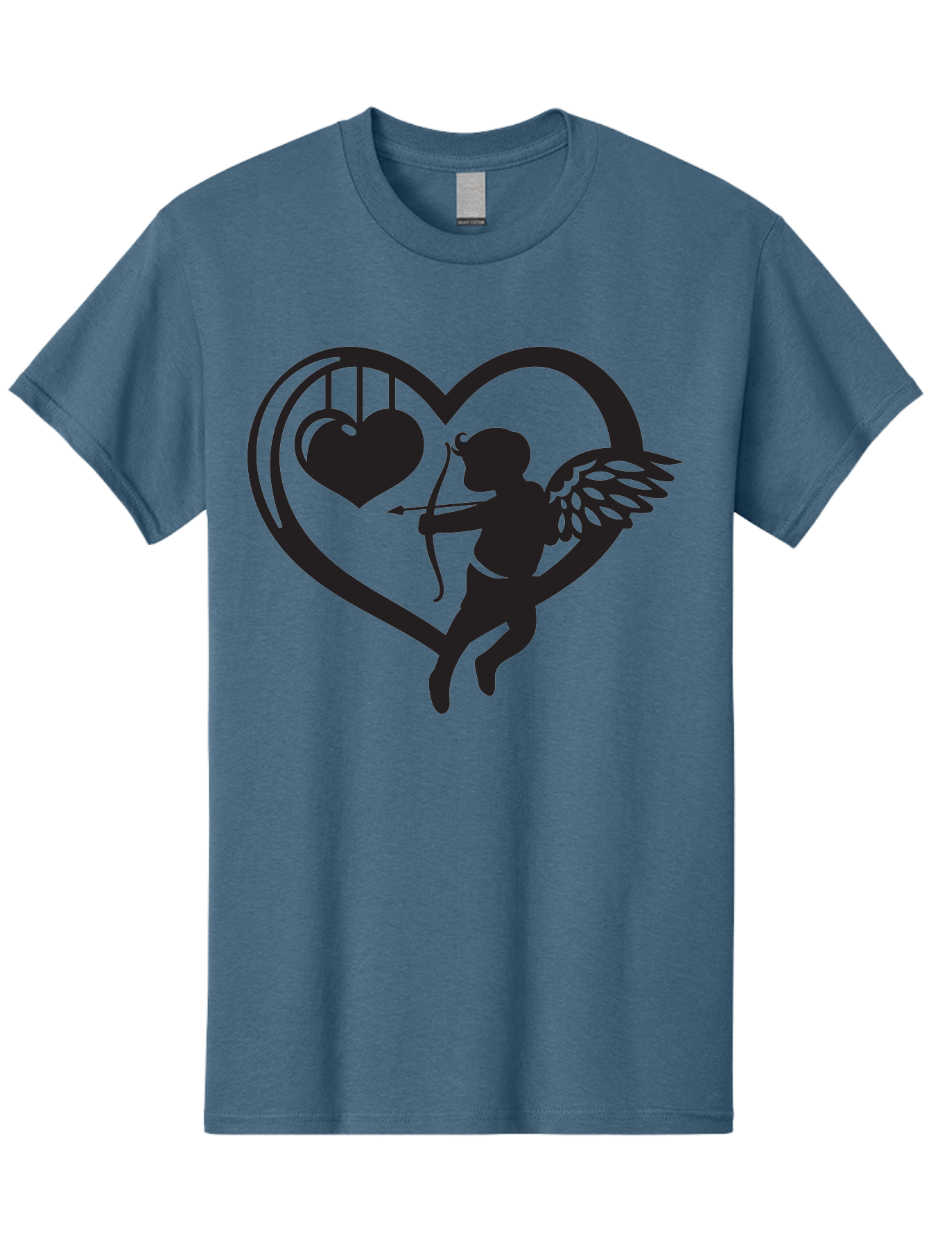 Cupid-With-Bow-And-Arrow Men'S Graphic Tee, 100% Cotton, Comfortable Casual Summer Wear, Machine Washable, Cupid Shooting Arrow, Heart Shape, Love Symbol, Romantic Gesture, Arrow And Heart, Valentine'S Day Icon, Cherub With Bow Aab264