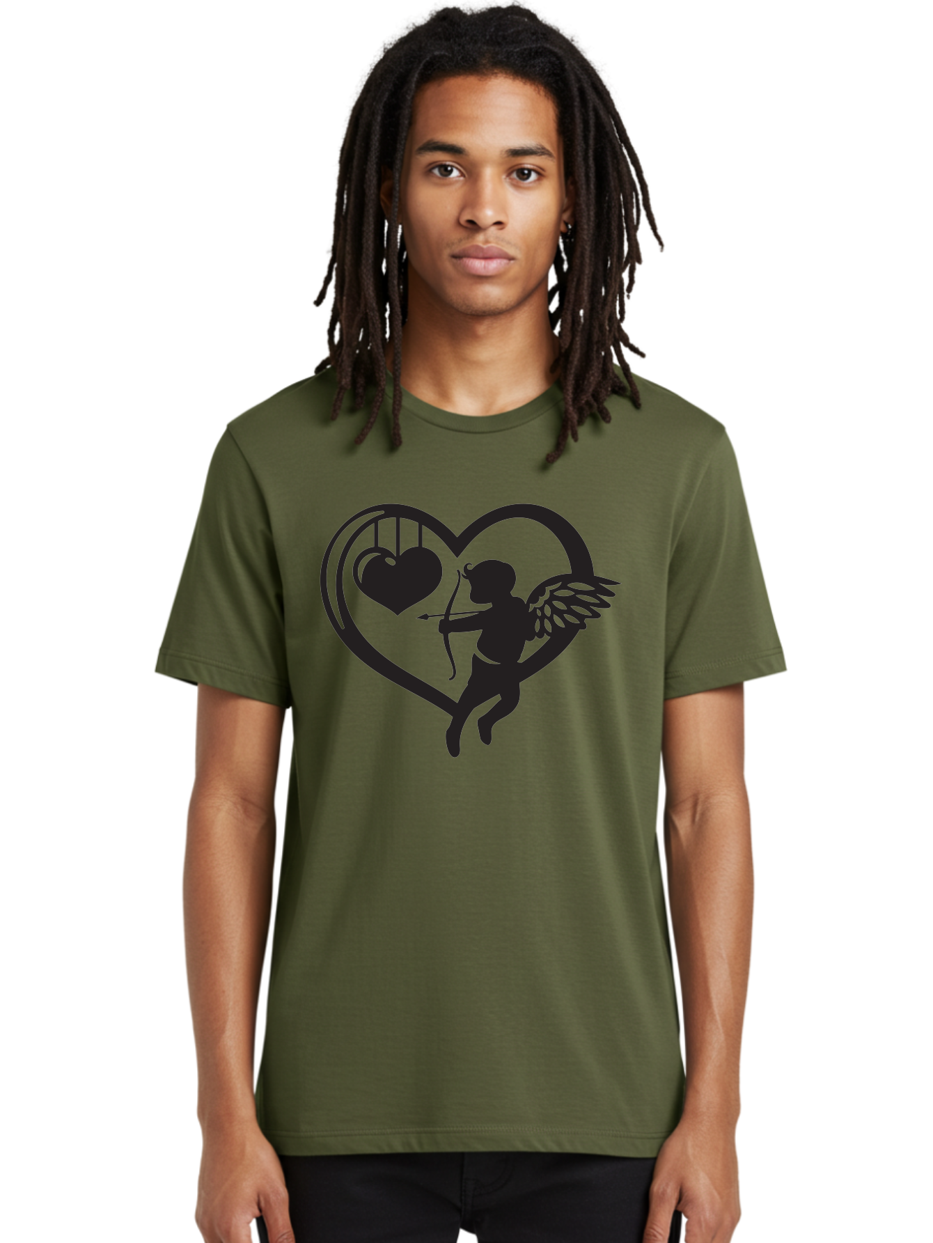 Cupid-With-Bow-And-Arrow Men'S Graphic Tee, 100% Cotton, Comfortable Casual Summer Wear, Machine Washable, Cupid Shooting Arrow, Heart Shape, Love Symbol, Romantic Gesture, Arrow And Heart, Valentine'S Day Icon, Cherub With Bow Aab264