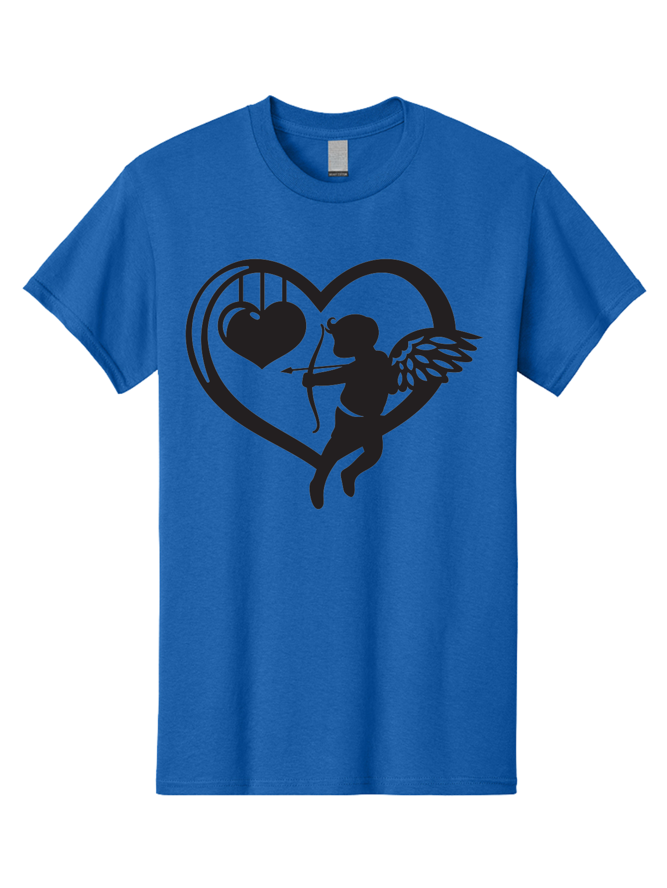 Cupid-With-Bow-And-Arrow Men'S Graphic Tee, 100% Cotton, Comfortable Casual Summer Wear, Machine Washable, Cupid Shooting Arrow, Heart Shape, Love Symbol, Romantic Gesture, Arrow And Heart, Valentine'S Day Icon, Cherub With Bow Aab264