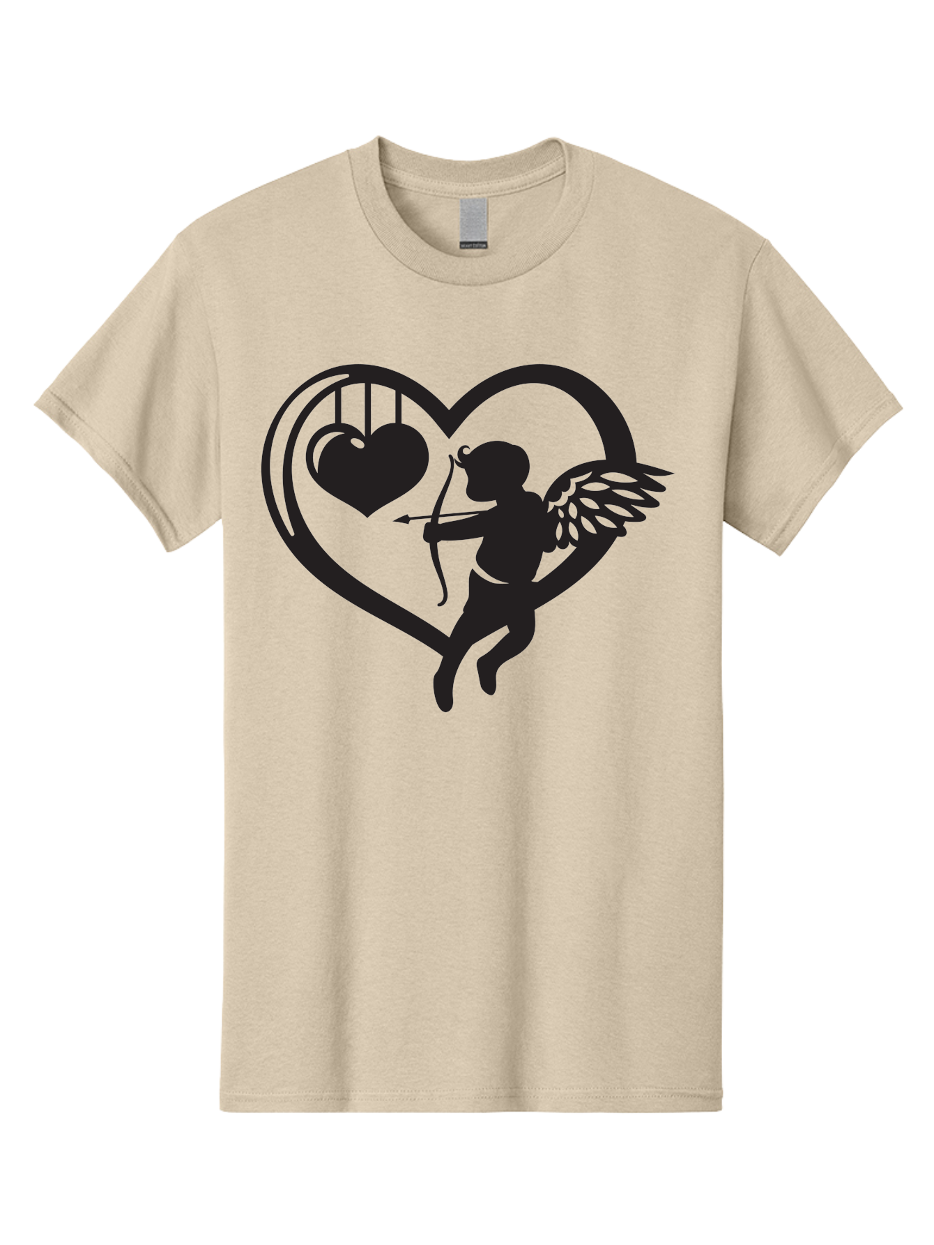 Cupid-With-Bow-And-Arrow Men'S Graphic Tee, 100% Cotton, Comfortable Casual Summer Wear, Machine Washable, Cupid Shooting Arrow, Heart Shape, Love Symbol, Romantic Gesture, Arrow And Heart, Valentine'S Day Icon, Cherub With Bow Aab264