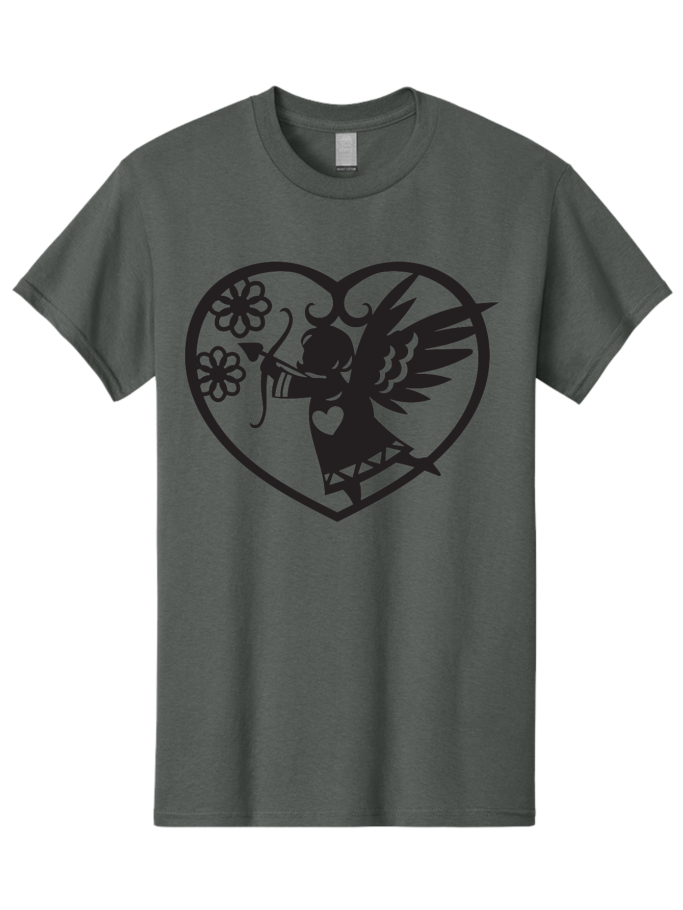 Cupid-With-Flowers Men'S Graphic Tee, 100% Cotton, Comfortable Casual Summer Wear, Machine Washable, Cupid With Bow And Arrow, Love Symbol, Valentines Day Icon, Heart Shaped Frame, Floral Elements, Romance And Love, Cherub With Wings Aab265