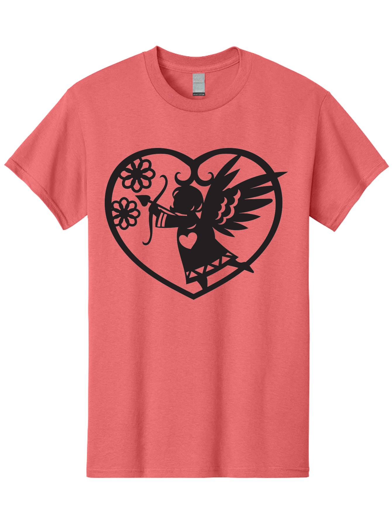 Cupid-With-Flowers Men'S Graphic Tee, 100% Cotton, Comfortable Casual Summer Wear, Machine Washable, Cupid With Bow And Arrow, Love Symbol, Valentines Day Icon, Heart Shaped Frame, Floral Elements, Romance And Love, Cherub With Wings Aab265
