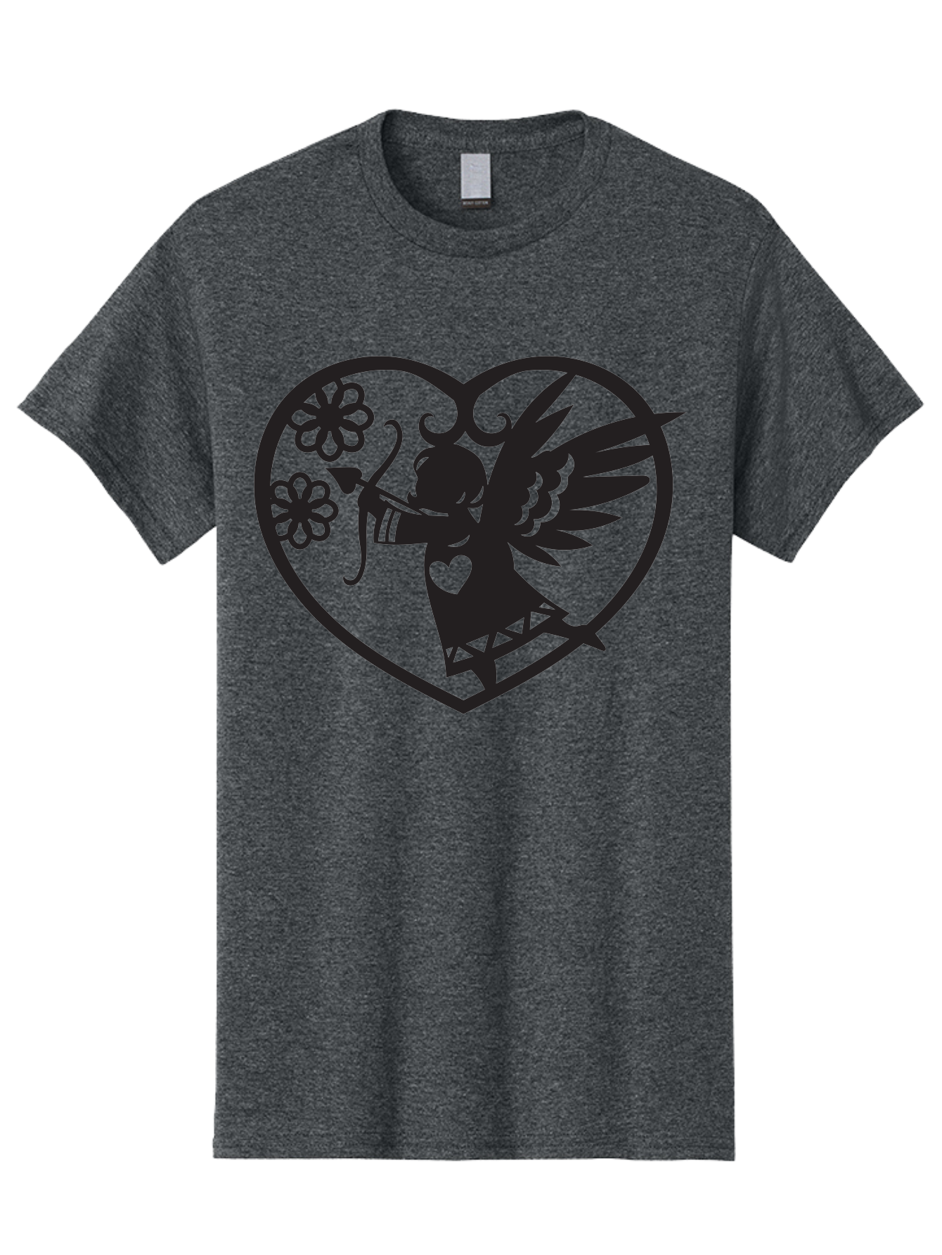 Cupid-With-Flowers Men'S Graphic Tee, 100% Cotton, Comfortable Casual Summer Wear, Machine Washable, Cupid With Bow And Arrow, Love Symbol, Valentines Day Icon, Heart Shaped Frame, Floral Elements, Romance And Love, Cherub With Wings Aab265