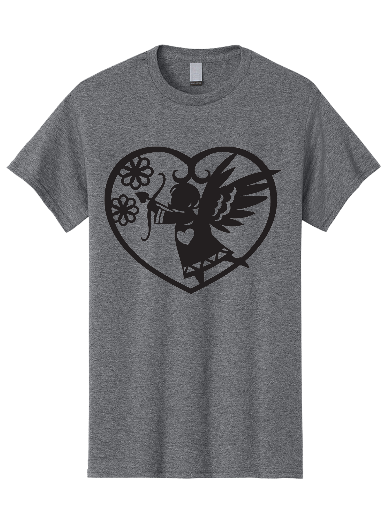 Cupid-With-Flowers Men'S Graphic Tee, 100% Cotton, Comfortable Casual Summer Wear, Machine Washable, Cupid With Bow And Arrow, Love Symbol, Valentines Day Icon, Heart Shaped Frame, Floral Elements, Romance And Love, Cherub With Wings Aab265