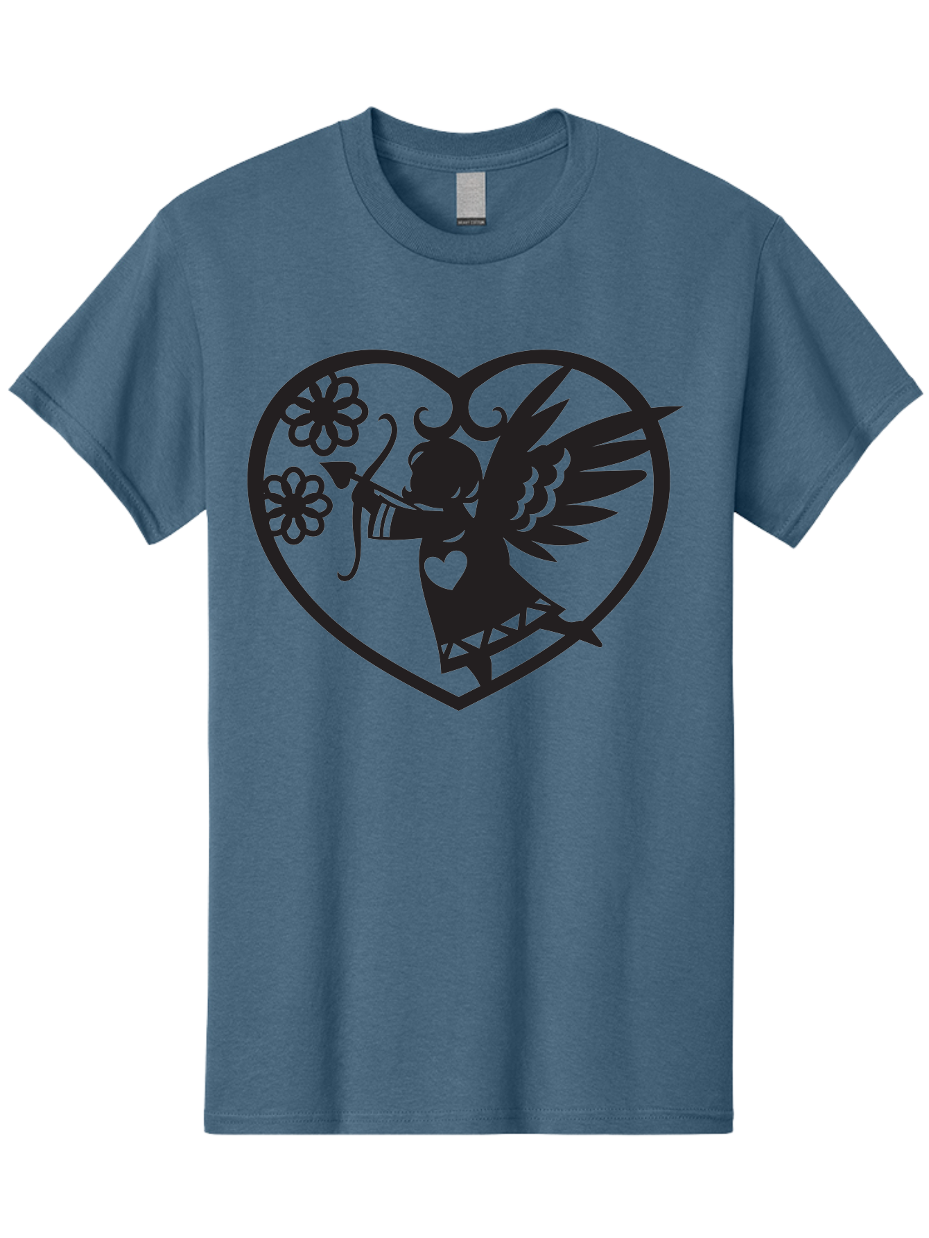Cupid-With-Flowers Men'S Graphic Tee, 100% Cotton, Comfortable Casual Summer Wear, Machine Washable, Cupid With Bow And Arrow, Love Symbol, Valentines Day Icon, Heart Shaped Frame, Floral Elements, Romance And Love, Cherub With Wings Aab265