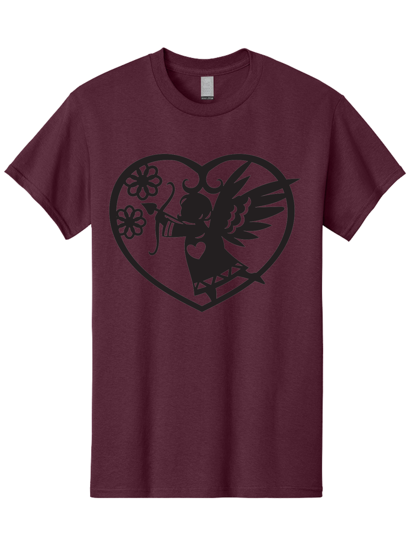 Cupid-With-Flowers Men'S Graphic Tee, 100% Cotton, Comfortable Casual Summer Wear, Machine Washable, Cupid With Bow And Arrow, Love Symbol, Valentines Day Icon, Heart Shaped Frame, Floral Elements, Romance And Love, Cherub With Wings Aab265