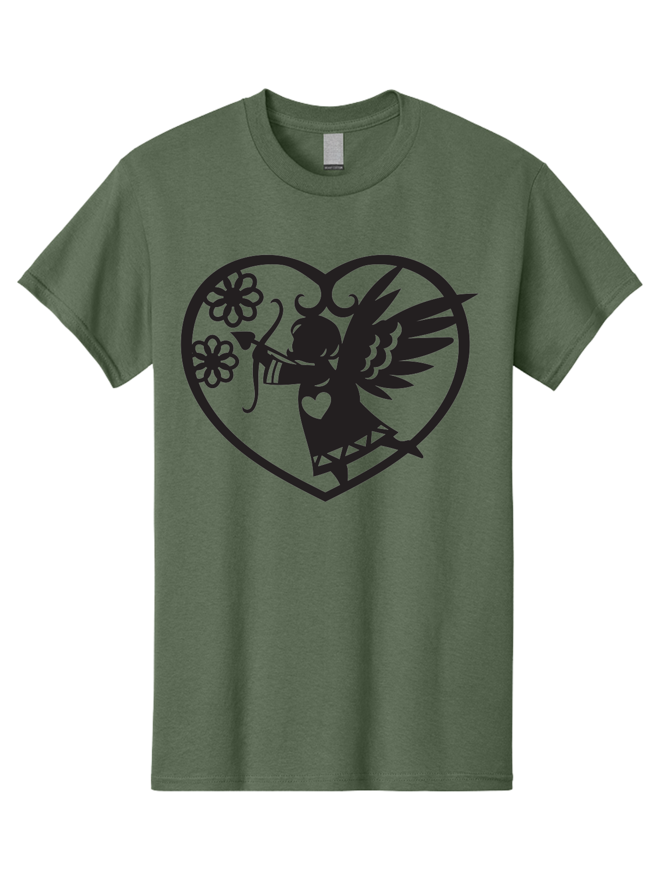 Cupid-With-Flowers Men'S Graphic Tee, 100% Cotton, Comfortable Casual Summer Wear, Machine Washable, Cupid With Bow And Arrow, Love Symbol, Valentines Day Icon, Heart Shaped Frame, Floral Elements, Romance And Love, Cherub With Wings Aab265