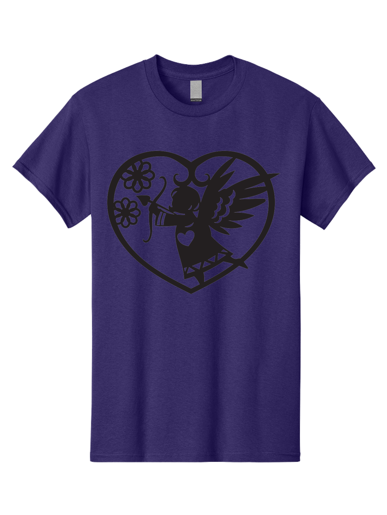 Cupid-With-Flowers Men'S Graphic Tee, 100% Cotton, Comfortable Casual Summer Wear, Machine Washable, Cupid With Bow And Arrow, Love Symbol, Valentines Day Icon, Heart Shaped Frame, Floral Elements, Romance And Love, Cherub With Wings Aab265