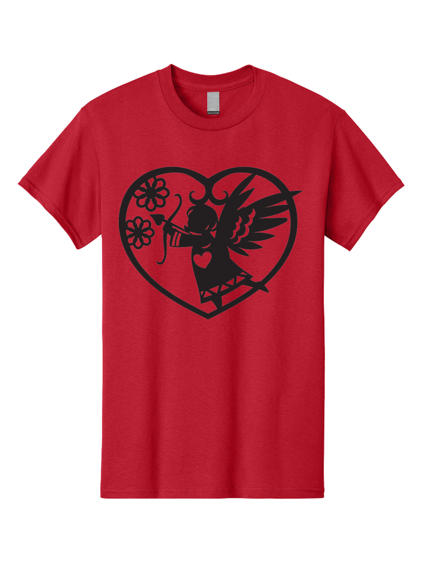 Cupid-With-Flowers Men'S Graphic Tee, 100% Cotton, Comfortable Casual Summer Wear, Machine Washable, Cupid With Bow And Arrow, Love Symbol, Valentines Day Icon, Heart Shaped Frame, Floral Elements, Romance And Love, Cherub With Wings Aab265