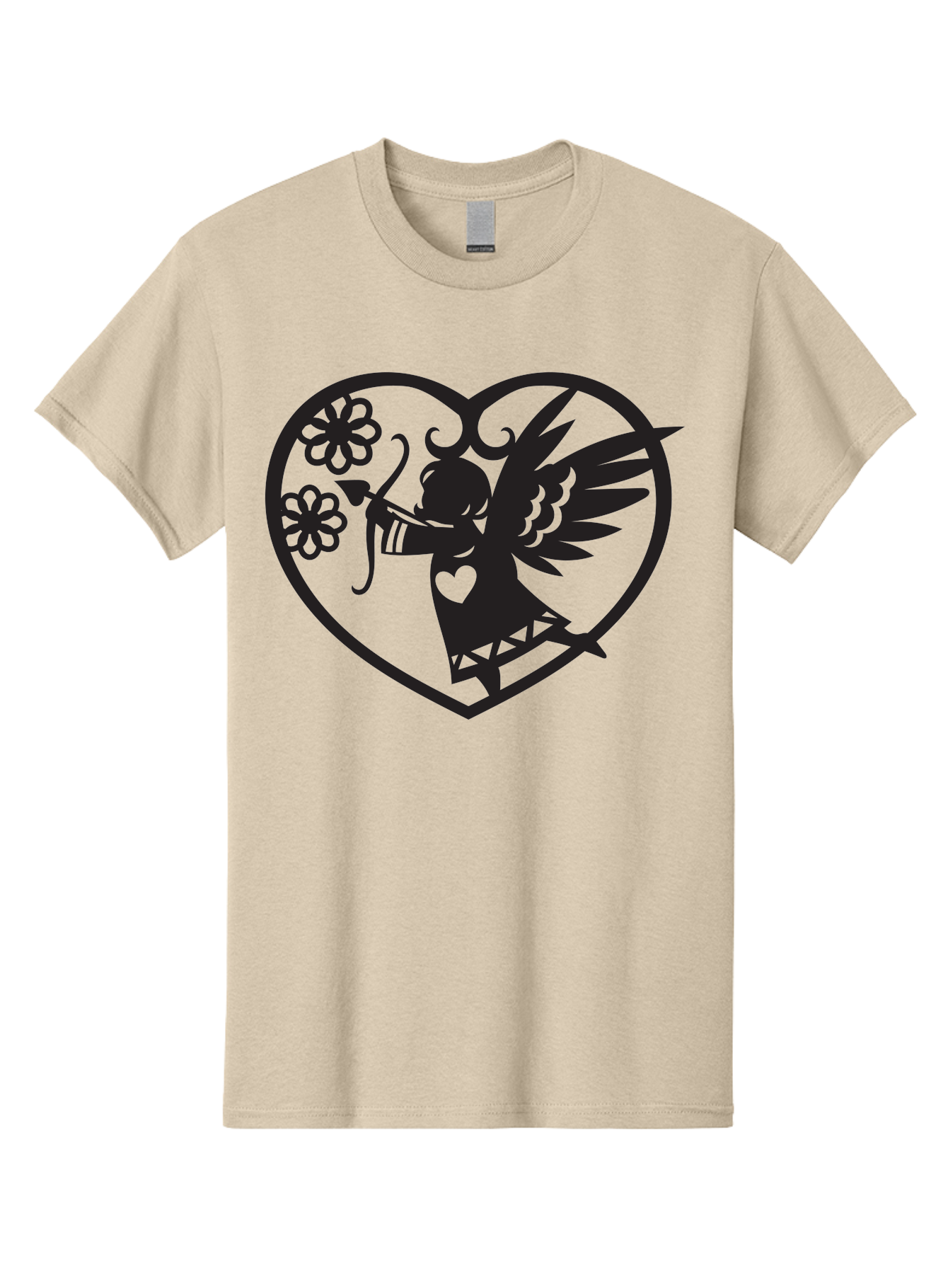 Cupid-With-Flowers Men'S Graphic Tee, 100% Cotton, Comfortable Casual Summer Wear, Machine Washable, Cupid With Bow And Arrow, Love Symbol, Valentines Day Icon, Heart Shaped Frame, Floral Elements, Romance And Love, Cherub With Wings Aab265
