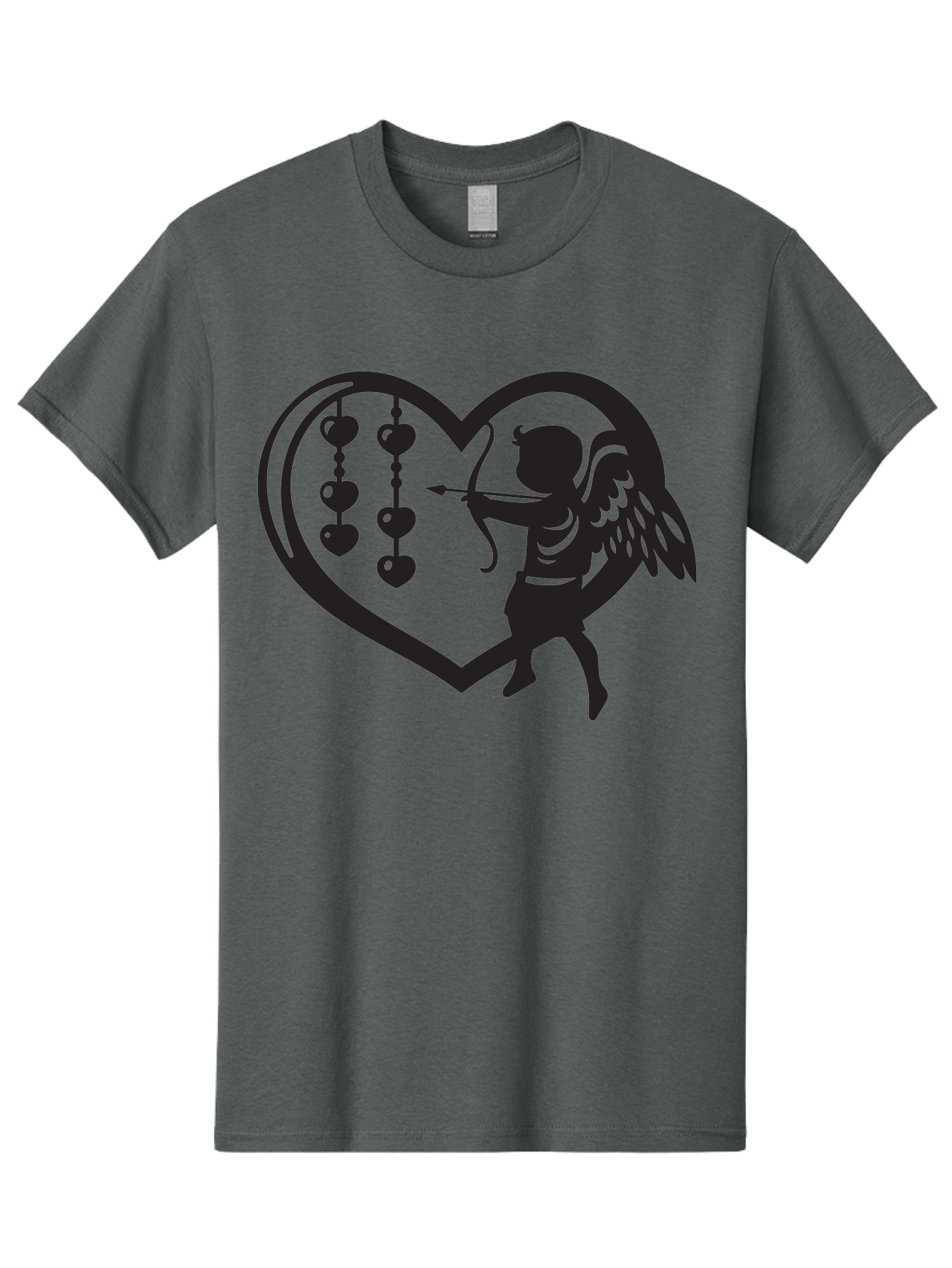 Cupid-With-Heart-Shaped-Necklace Men'S Graphic Tee, 100% Cotton, Comfortable Casual Summer Wear, Machine Washable, Cupid Shooting Arrow, Heart-Shaped Frame, Love Symbol, Valentine'S Day Theme, Romantic Gesture, Heart Beads, Winged Cherub Aab266