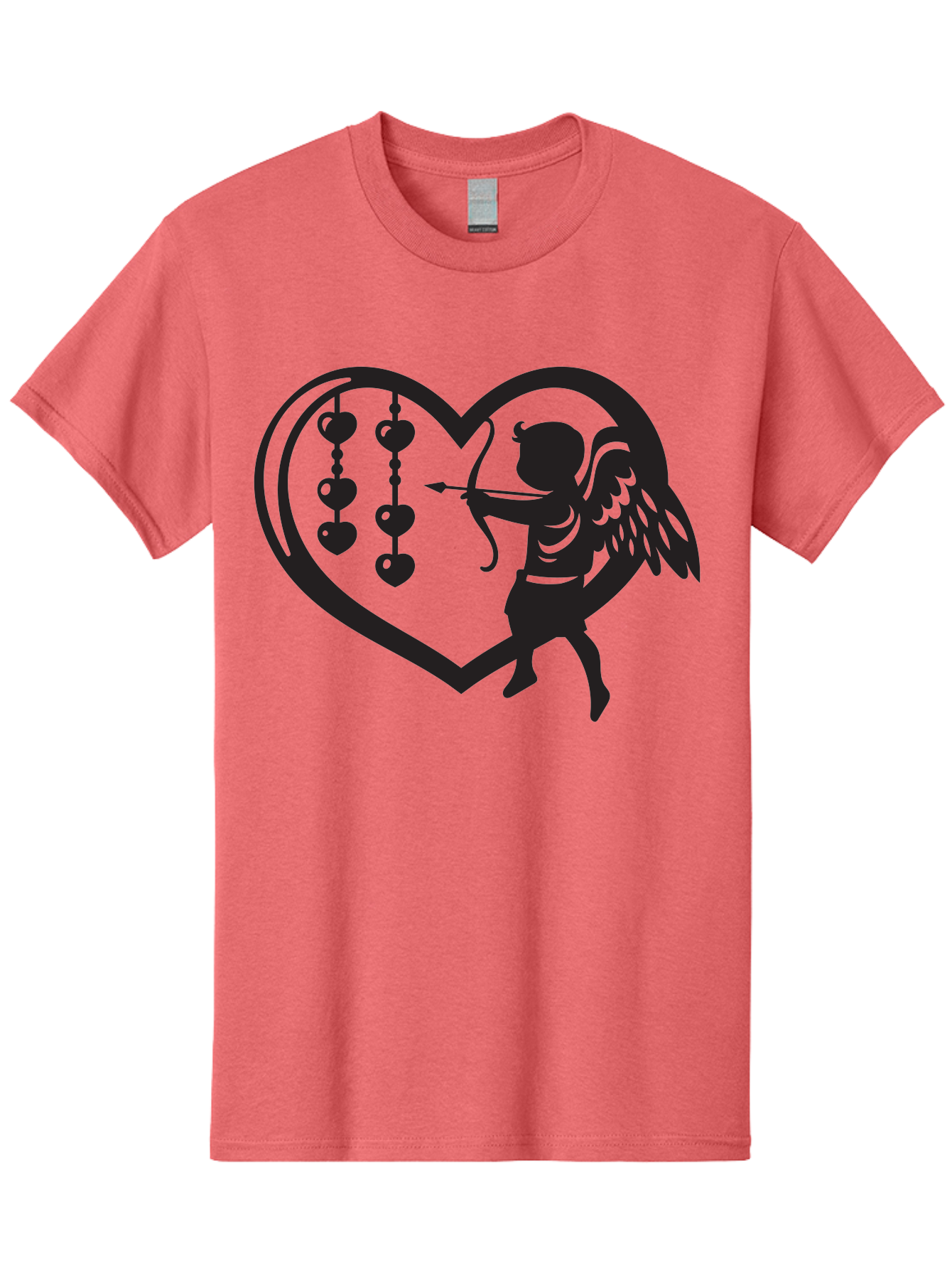 Cupid-With-Heart-Shaped-Necklace Men'S Graphic Tee, 100% Cotton, Comfortable Casual Summer Wear, Machine Washable, Cupid Shooting Arrow, Heart-Shaped Frame, Love Symbol, Valentine'S Day Theme, Romantic Gesture, Heart Beads, Winged Cherub Aab266