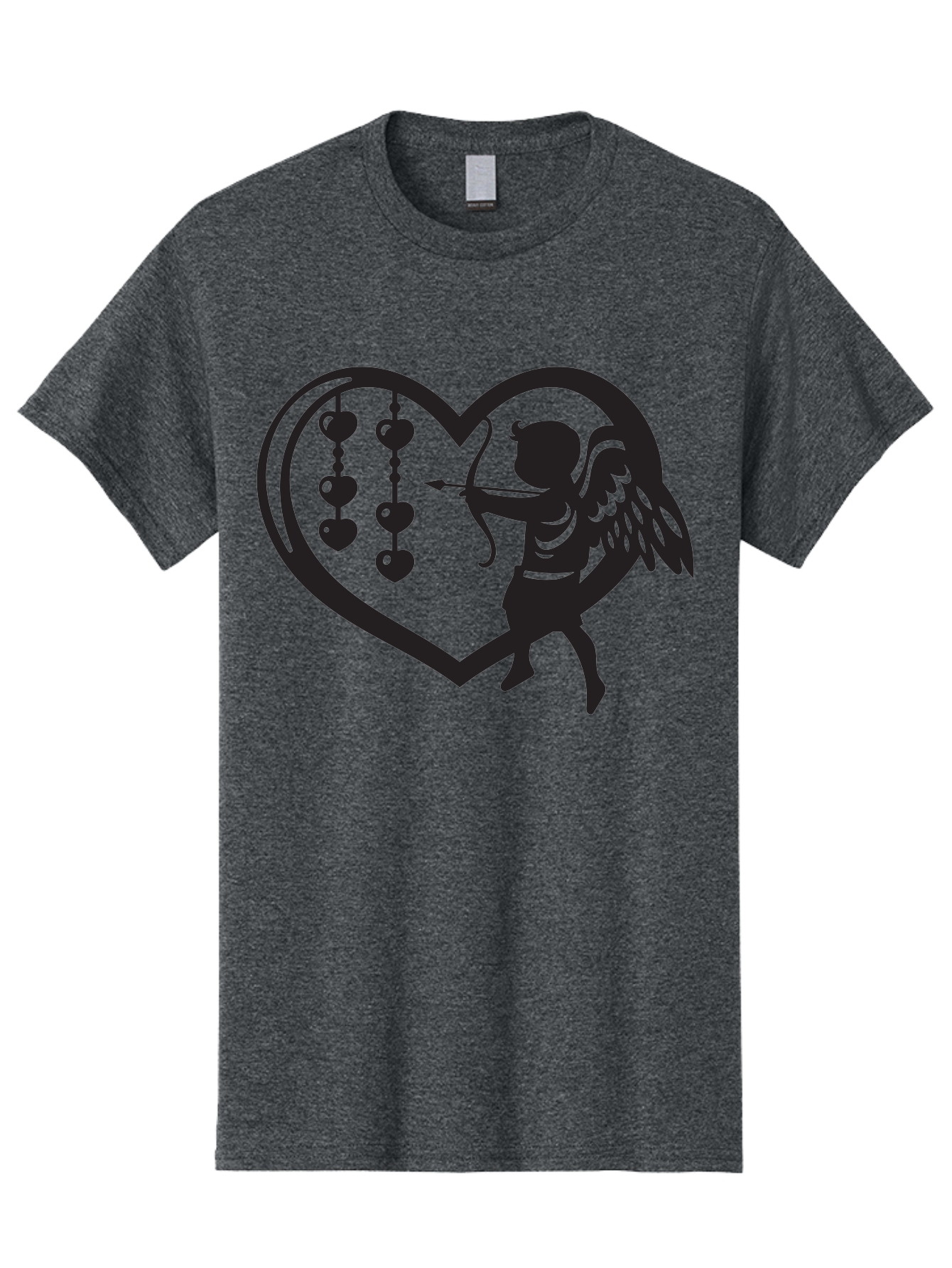 Cupid-With-Heart-Shaped-Necklace Men'S Graphic Tee, 100% Cotton, Comfortable Casual Summer Wear, Machine Washable, Cupid Shooting Arrow, Heart-Shaped Frame, Love Symbol, Valentine'S Day Theme, Romantic Gesture, Heart Beads, Winged Cherub Aab266