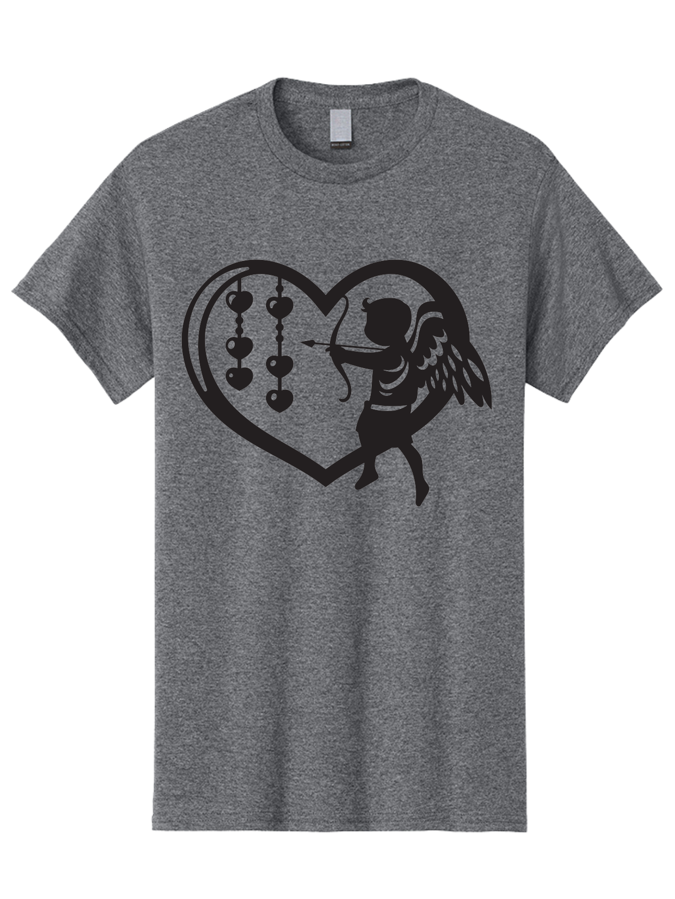 Cupid-With-Heart-Shaped-Necklace Men'S Graphic Tee, 100% Cotton, Comfortable Casual Summer Wear, Machine Washable, Cupid Shooting Arrow, Heart-Shaped Frame, Love Symbol, Valentine'S Day Theme, Romantic Gesture, Heart Beads, Winged Cherub Aab266