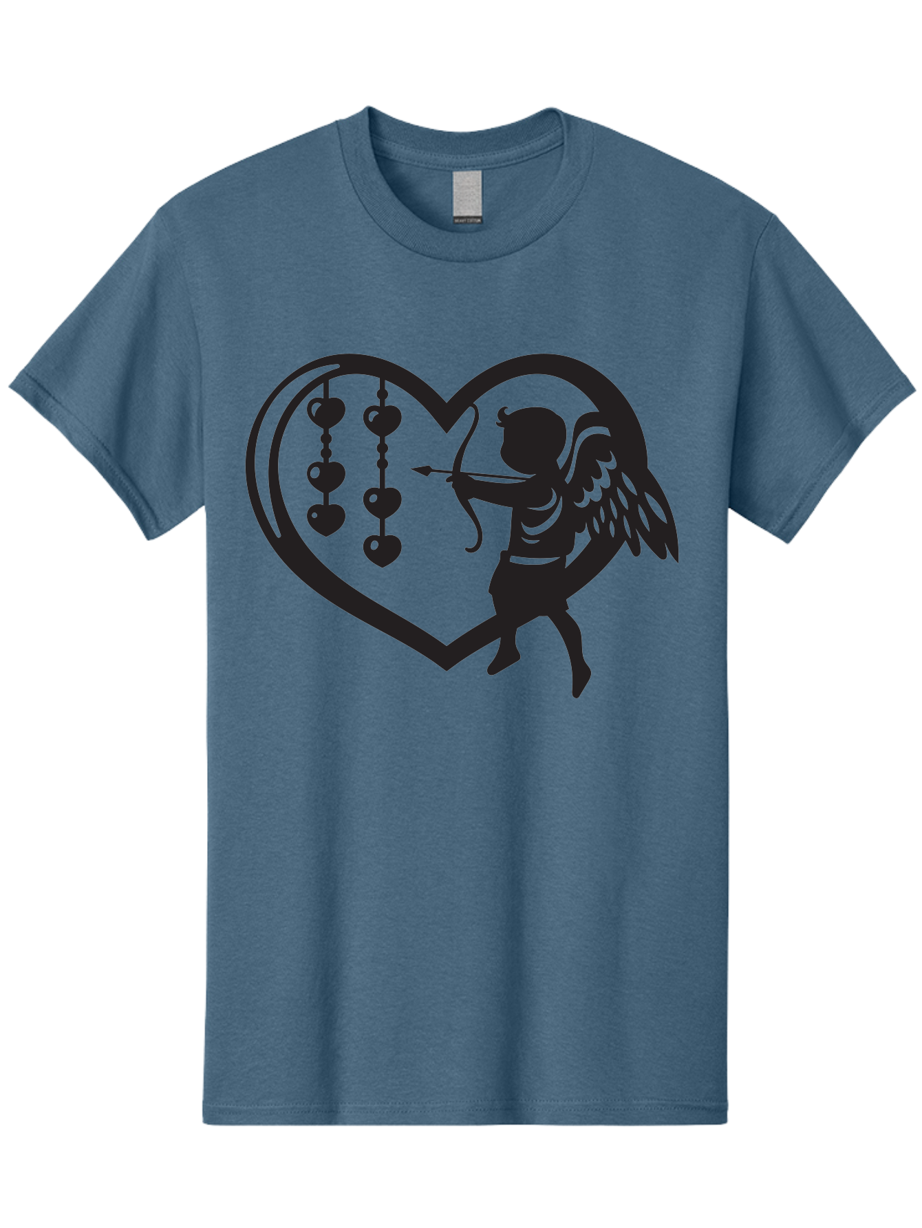 Cupid-With-Heart-Shaped-Necklace Men'S Graphic Tee, 100% Cotton, Comfortable Casual Summer Wear, Machine Washable, Cupid Shooting Arrow, Heart-Shaped Frame, Love Symbol, Valentine'S Day Theme, Romantic Gesture, Heart Beads, Winged Cherub Aab266