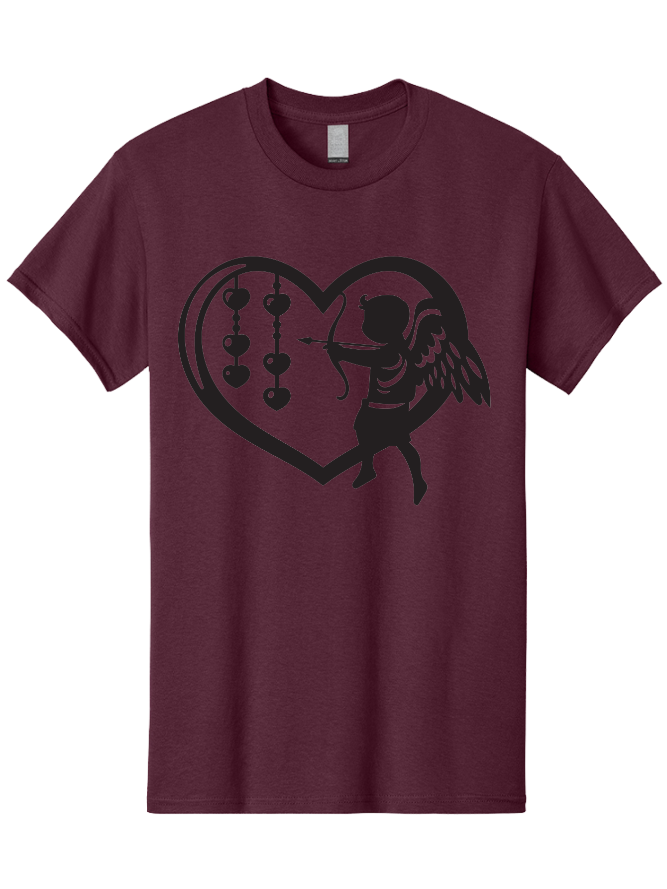 Cupid-With-Heart-Shaped-Necklace Men'S Graphic Tee, 100% Cotton, Comfortable Casual Summer Wear, Machine Washable, Cupid Shooting Arrow, Heart-Shaped Frame, Love Symbol, Valentine'S Day Theme, Romantic Gesture, Heart Beads, Winged Cherub Aab266