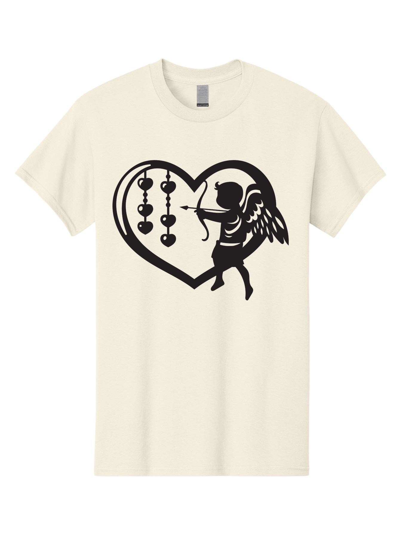 Cupid-With-Heart-Shaped-Necklace Men'S Graphic Tee, 100% Cotton, Comfortable Casual Summer Wear, Machine Washable, Cupid Shooting Arrow, Heart-Shaped Frame, Love Symbol, Valentine'S Day Theme, Romantic Gesture, Heart Beads, Winged Cherub Aab266