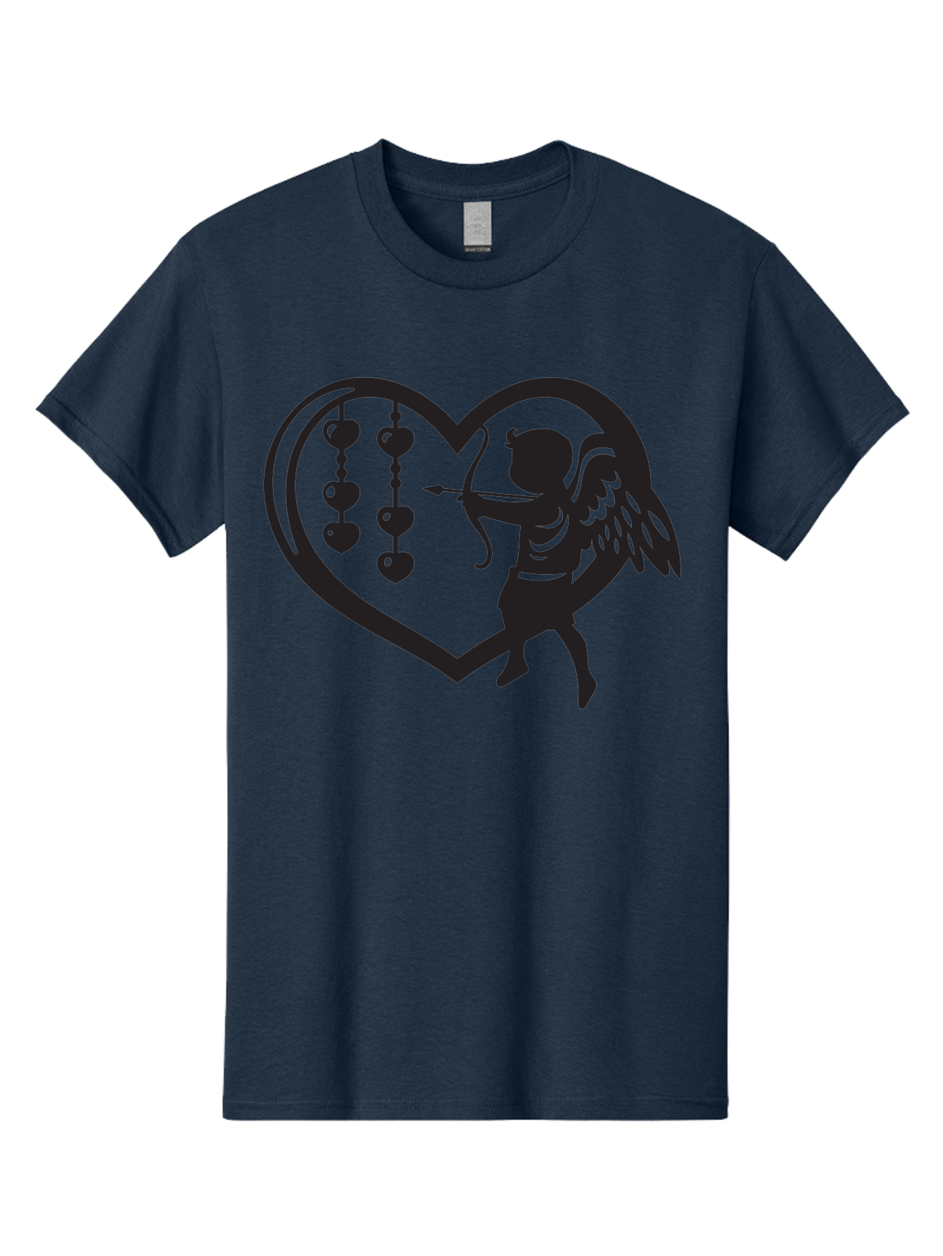 Cupid-With-Heart-Shaped-Necklace Men'S Graphic Tee, 100% Cotton, Comfortable Casual Summer Wear, Machine Washable, Cupid Shooting Arrow, Heart-Shaped Frame, Love Symbol, Valentine'S Day Theme, Romantic Gesture, Heart Beads, Winged Cherub Aab266