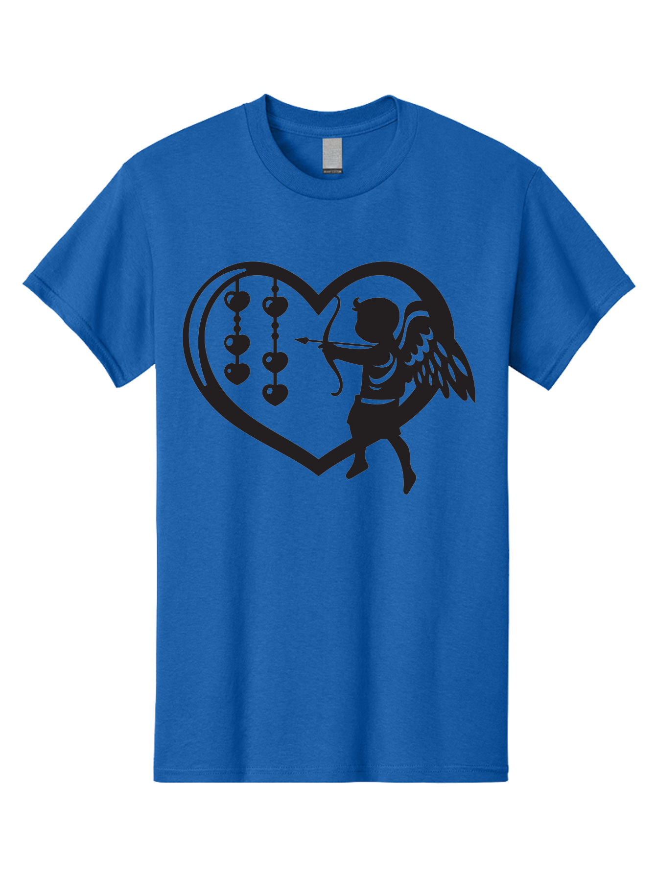 Cupid-With-Heart-Shaped-Necklace Men'S Graphic Tee, 100% Cotton, Comfortable Casual Summer Wear, Machine Washable, Cupid Shooting Arrow, Heart-Shaped Frame, Love Symbol, Valentine'S Day Theme, Romantic Gesture, Heart Beads, Winged Cherub Aab266