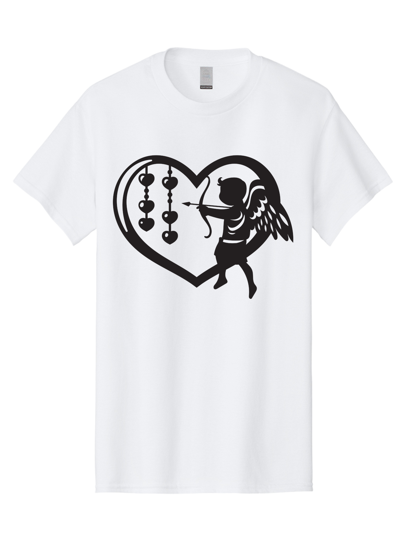 Cupid-With-Heart-Shaped-Necklace Men'S Graphic Tee, 100% Cotton, Comfortable Casual Summer Wear, Machine Washable, Cupid Shooting Arrow, Heart-Shaped Frame, Love Symbol, Valentine'S Day Theme, Romantic Gesture, Heart Beads, Winged Cherub Aab266
