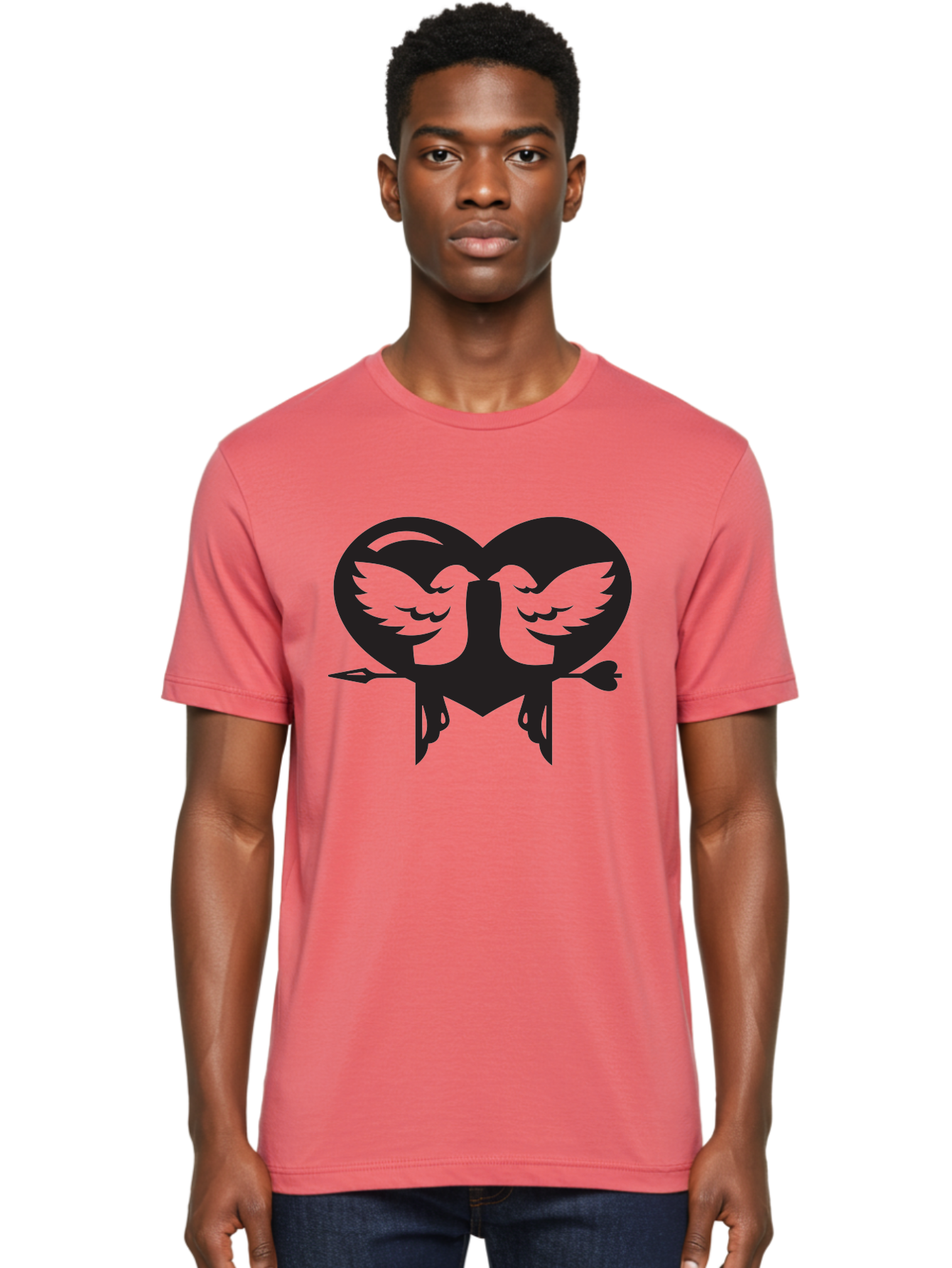 Cupid Men'S Graphic Tee, 100% Cotton, Comfortable Casual Summer Wear, Machine Washable, Heart Shape, Swallows Silhouette, Doves, Birds In Love, Arrow Through Heart, Love Symbol, Romantic Gesture, Tender Moment, Heartwarming Scene, Bird Art, Aab267