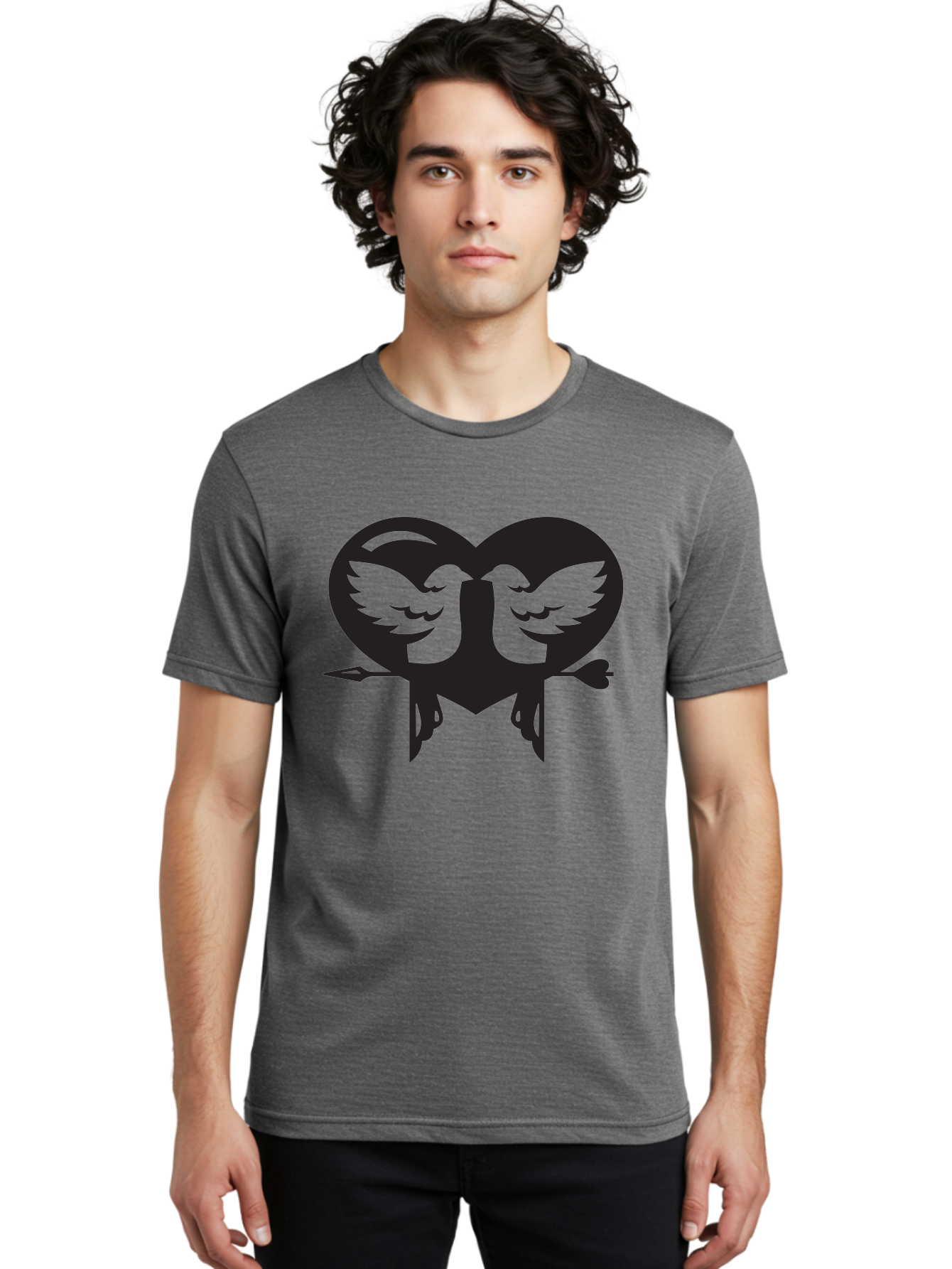 Cupid Men'S Graphic Tee, 100% Cotton, Comfortable Casual Summer Wear, Machine Washable, Heart Shape, Swallows Silhouette, Doves, Birds In Love, Arrow Through Heart, Love Symbol, Romantic Gesture, Tender Moment, Heartwarming Scene, Bird Art, Aab267