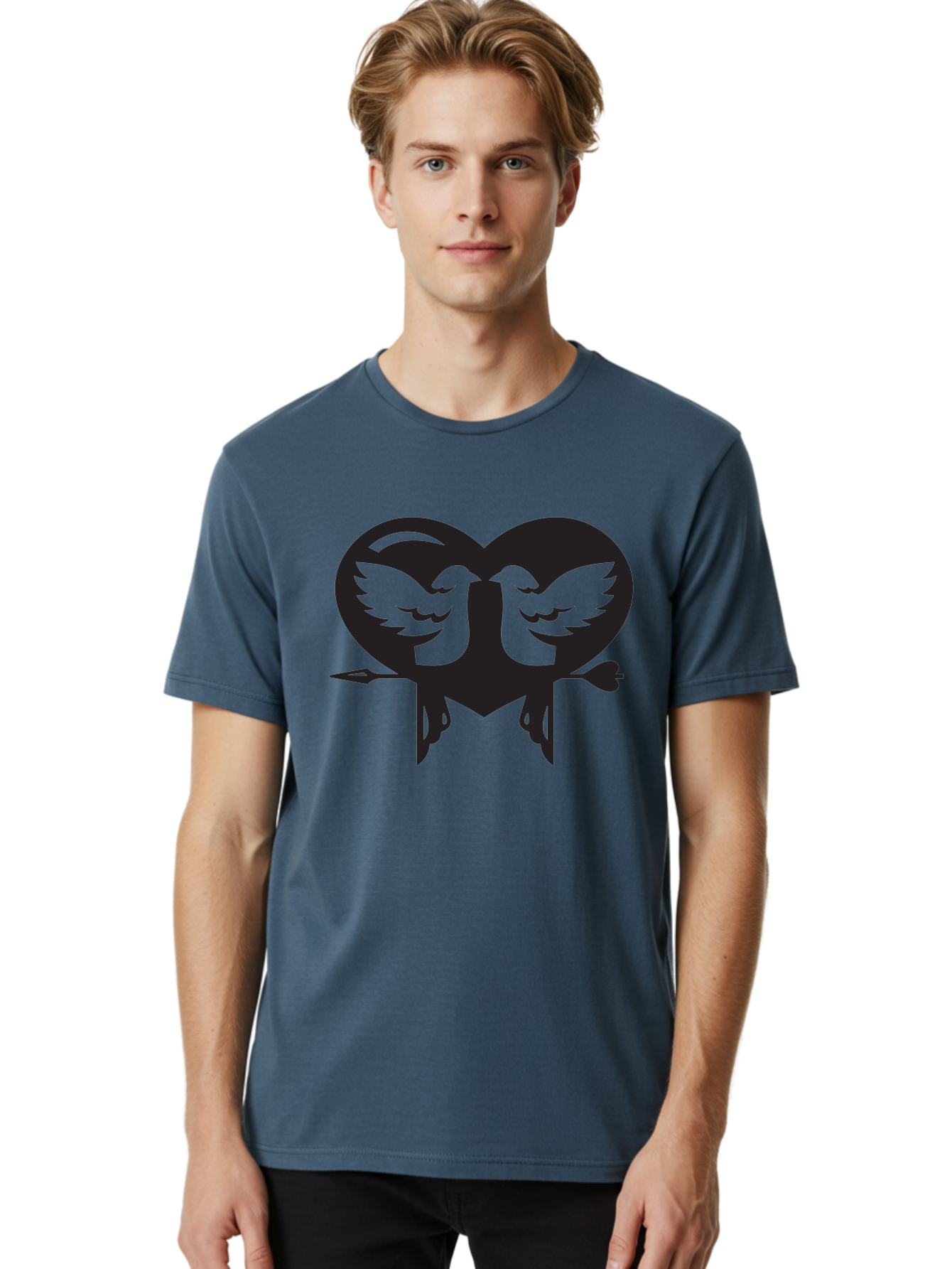 Cupid Men'S Graphic Tee, 100% Cotton, Comfortable Casual Summer Wear, Machine Washable, Heart Shape, Swallows Silhouette, Doves, Birds In Love, Arrow Through Heart, Love Symbol, Romantic Gesture, Tender Moment, Heartwarming Scene, Bird Art, Aab267