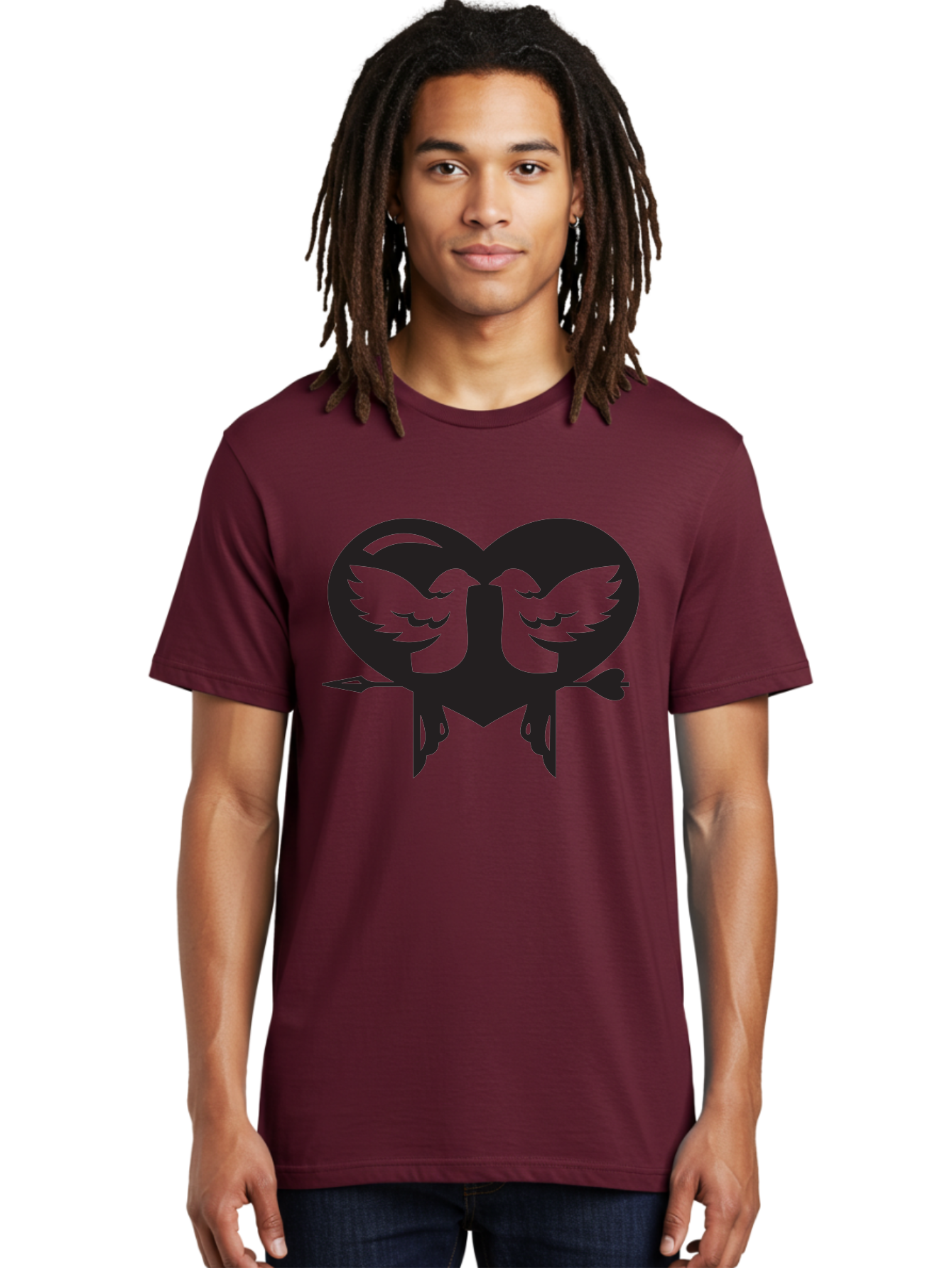 Cupid Men'S Graphic Tee, 100% Cotton, Comfortable Casual Summer Wear, Machine Washable, Heart Shape, Swallows Silhouette, Doves, Birds In Love, Arrow Through Heart, Love Symbol, Romantic Gesture, Tender Moment, Heartwarming Scene, Bird Art, Aab267