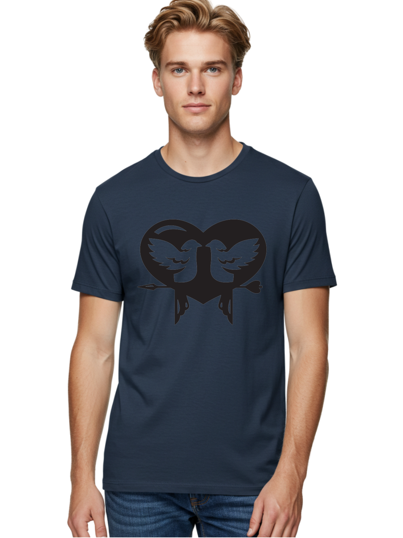 Cupid Men'S Graphic Tee, 100% Cotton, Comfortable Casual Summer Wear, Machine Washable, Heart Shape, Swallows Silhouette, Doves, Birds In Love, Arrow Through Heart, Love Symbol, Romantic Gesture, Tender Moment, Heartwarming Scene, Bird Art, Aab267