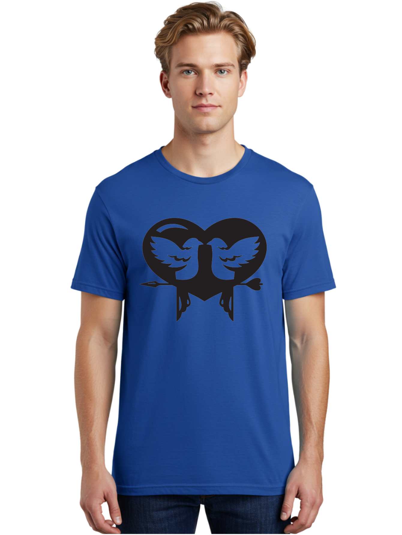Cupid Men'S Graphic Tee, 100% Cotton, Comfortable Casual Summer Wear, Machine Washable, Heart Shape, Swallows Silhouette, Doves, Birds In Love, Arrow Through Heart, Love Symbol, Romantic Gesture, Tender Moment, Heartwarming Scene, Bird Art, Aab267