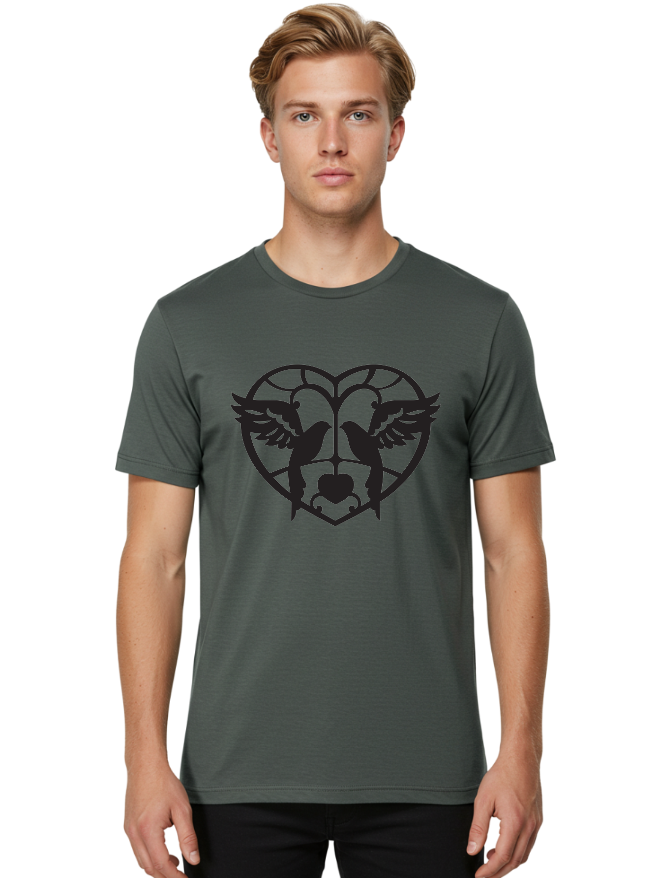 Dove-Heart Men'S Graphic Tee, 100% Cotton, Comfortable Casual Summer Wear, Machine Washable, Doves In Love, Heart Symbol, Symbol Of Love, Peace Doves, Unity, Harmony, Love And Peace, Couple Doves, Decorative Doves Aab268