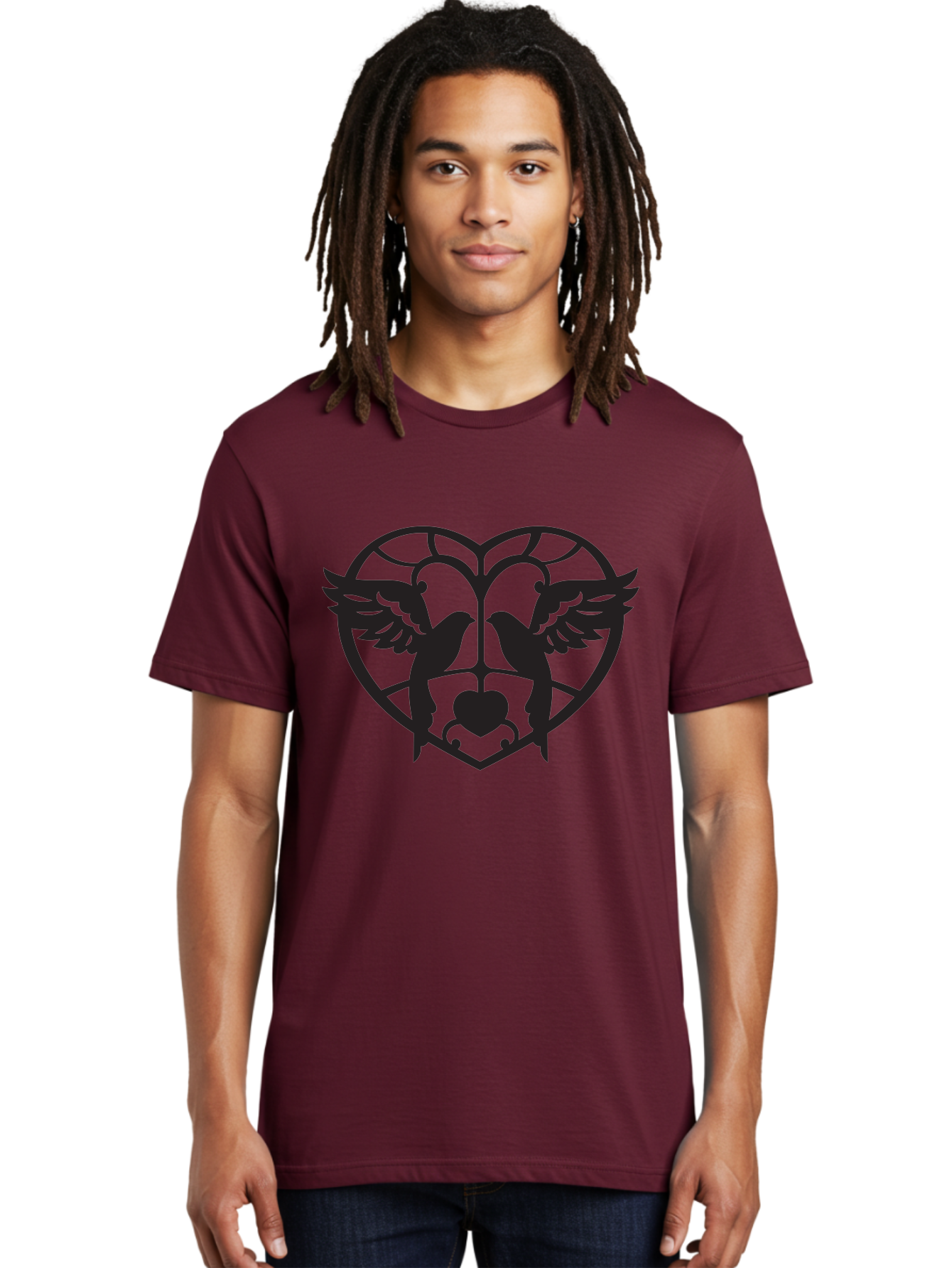 Dove-Heart Men'S Graphic Tee, 100% Cotton, Comfortable Casual Summer Wear, Machine Washable, Doves In Love, Heart Symbol, Symbol Of Love, Peace Doves, Unity, Harmony, Love And Peace, Couple Doves, Decorative Doves Aab268