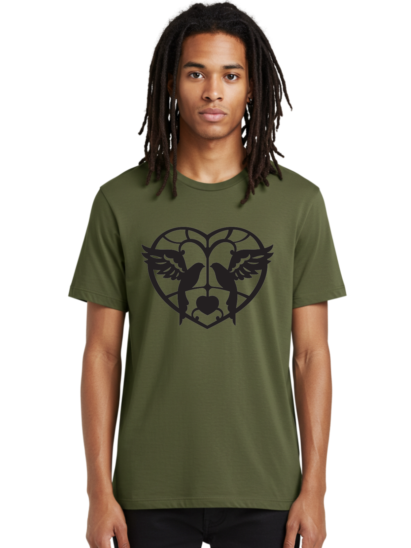 Dove-Heart Men'S Graphic Tee, 100% Cotton, Comfortable Casual Summer Wear, Machine Washable, Doves In Love, Heart Symbol, Symbol Of Love, Peace Doves, Unity, Harmony, Love And Peace, Couple Doves, Decorative Doves Aab268