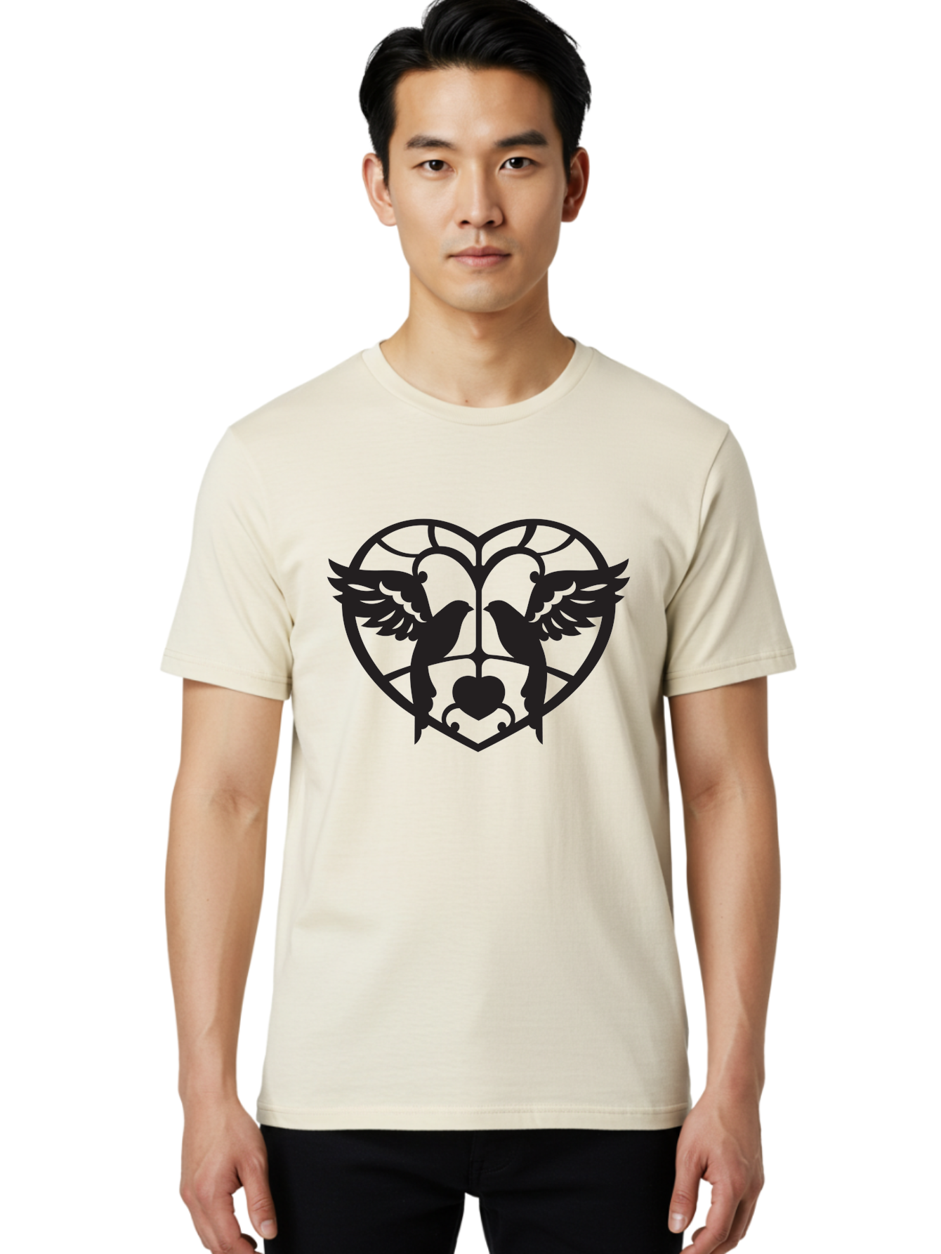 Dove-Heart Men'S Graphic Tee, 100% Cotton, Comfortable Casual Summer Wear, Machine Washable, Doves In Love, Heart Symbol, Symbol Of Love, Peace Doves, Unity, Harmony, Love And Peace, Couple Doves, Decorative Doves Aab268