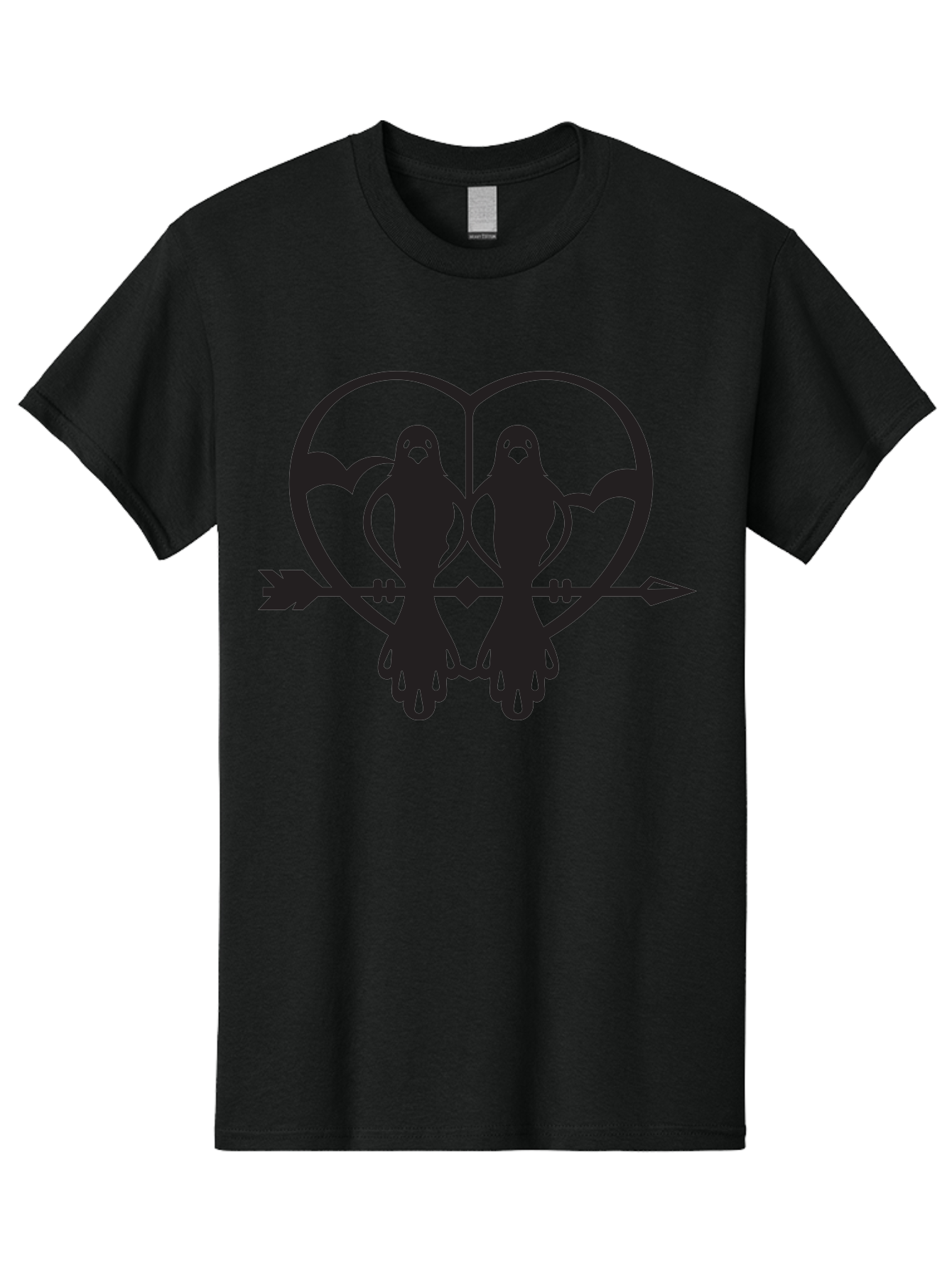 Goth-Couple Men'S Graphic Tee, 100% Cotton, Comfortable Casual Summer Wear, Machine Washable, Ghostly Figures, Heart Shape, Arrow Through Heart, Mirrored Silhouettes, Mystical Imagery, Gothic Romance, Spooky Love, Eerie Atmosphere, Dark Art, Aab270
