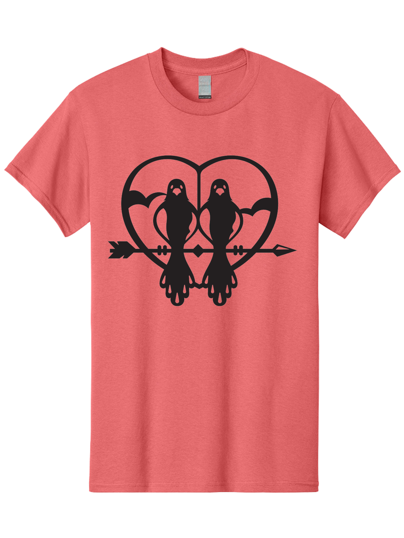 Goth-Couple Men'S Graphic Tee, 100% Cotton, Comfortable Casual Summer Wear, Machine Washable, Ghostly Figures, Heart Shape, Arrow Through Heart, Mirrored Silhouettes, Mystical Imagery, Gothic Romance, Spooky Love, Eerie Atmosphere, Dark Art, Aab270