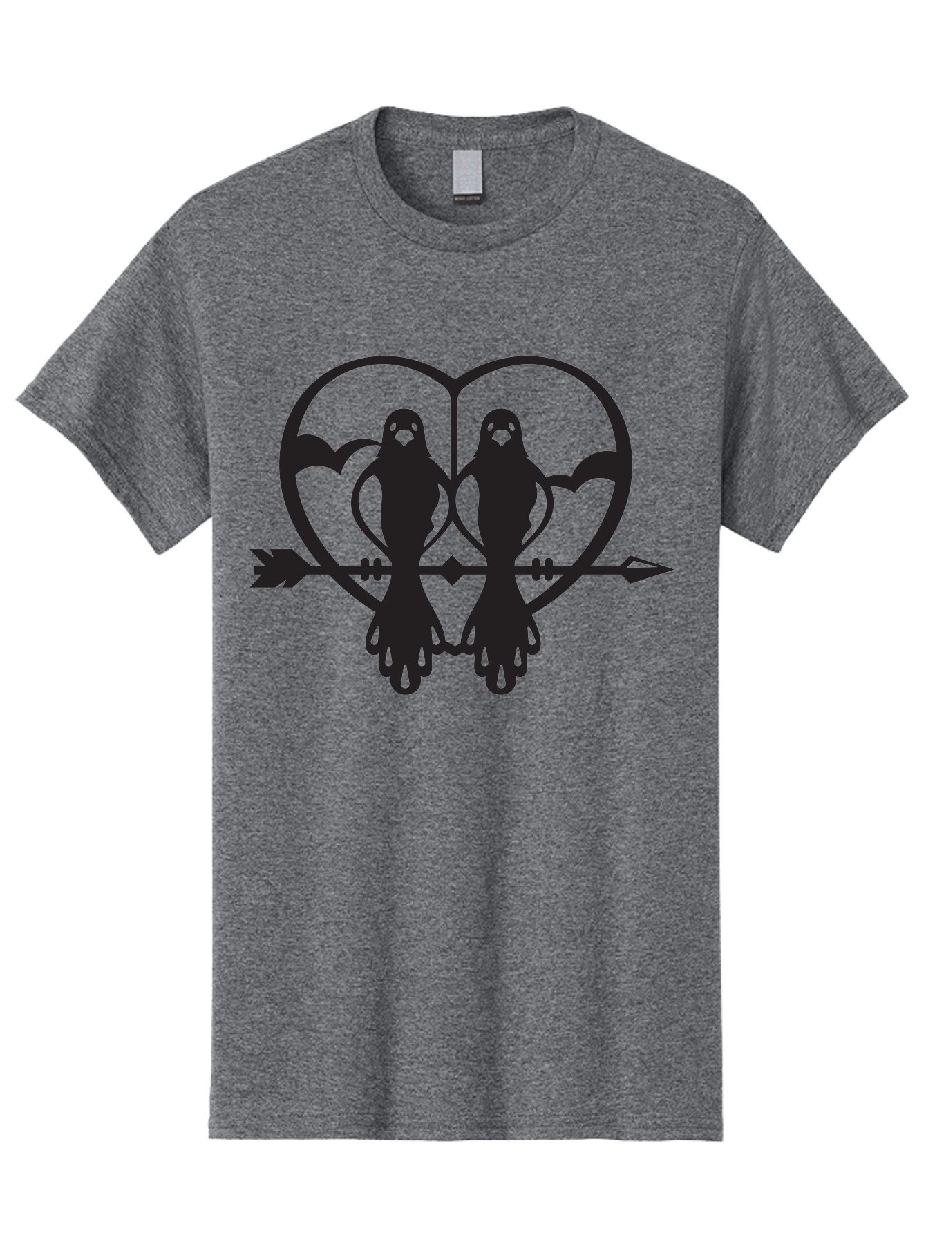 Goth-Couple Men'S Graphic Tee, 100% Cotton, Comfortable Casual Summer Wear, Machine Washable, Ghostly Figures, Heart Shape, Arrow Through Heart, Mirrored Silhouettes, Mystical Imagery, Gothic Romance, Spooky Love, Eerie Atmosphere, Dark Art, Aab270