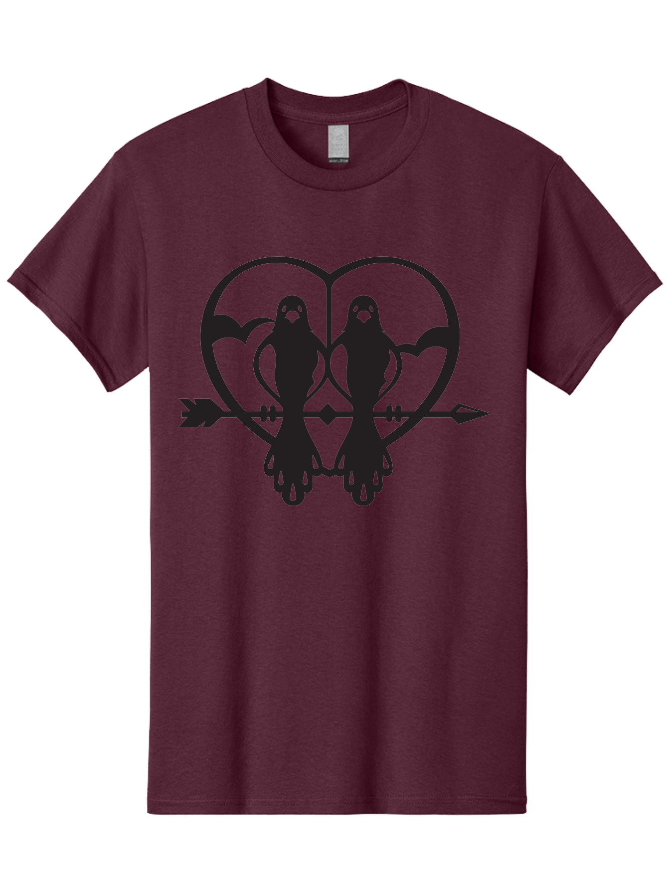 Goth-Couple Men'S Graphic Tee, 100% Cotton, Comfortable Casual Summer Wear, Machine Washable, Ghostly Figures, Heart Shape, Arrow Through Heart, Mirrored Silhouettes, Mystical Imagery, Gothic Romance, Spooky Love, Eerie Atmosphere, Dark Art, Aab270