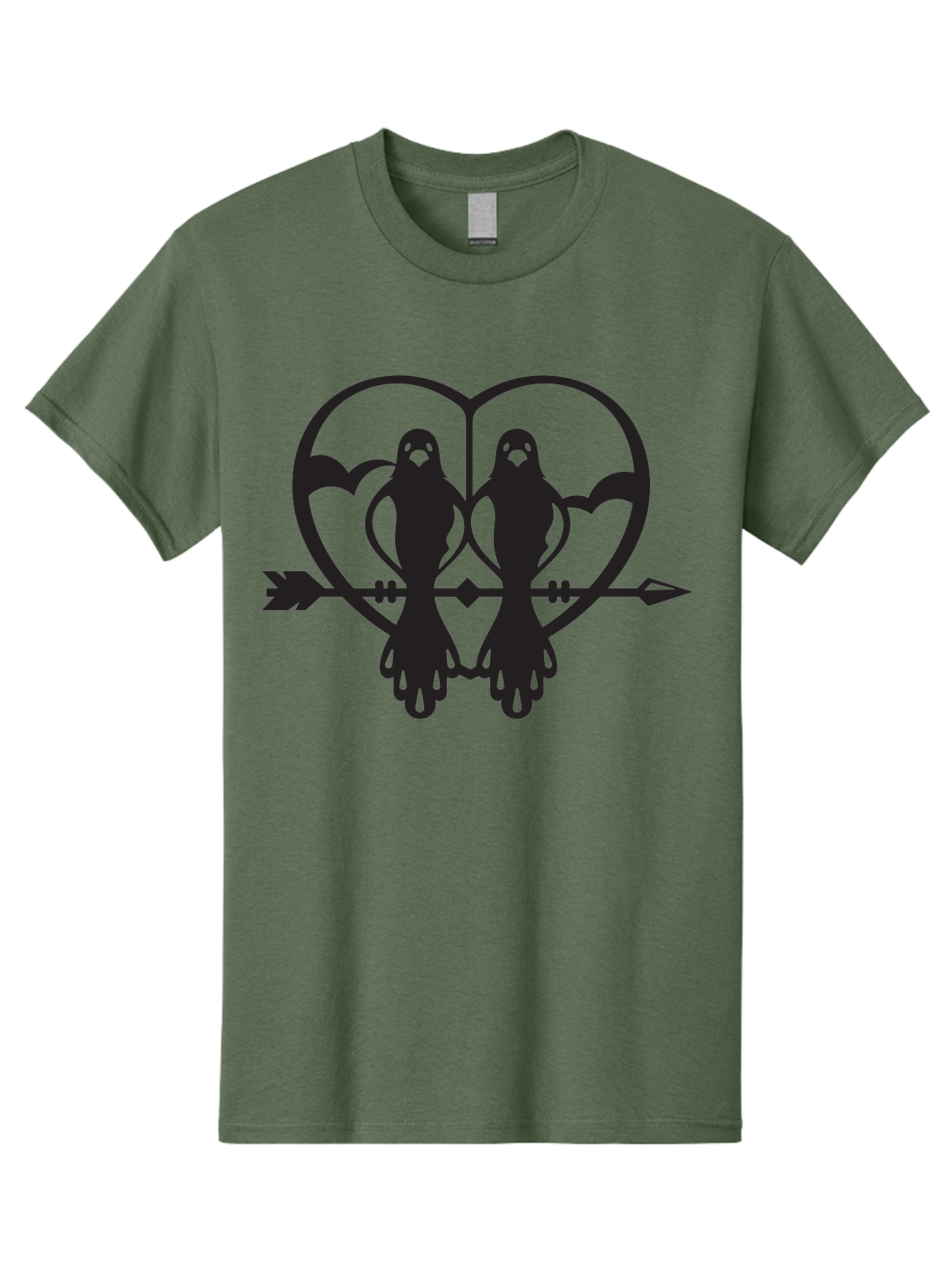 Goth-Couple Men'S Graphic Tee, 100% Cotton, Comfortable Casual Summer Wear, Machine Washable, Ghostly Figures, Heart Shape, Arrow Through Heart, Mirrored Silhouettes, Mystical Imagery, Gothic Romance, Spooky Love, Eerie Atmosphere, Dark Art, Aab270