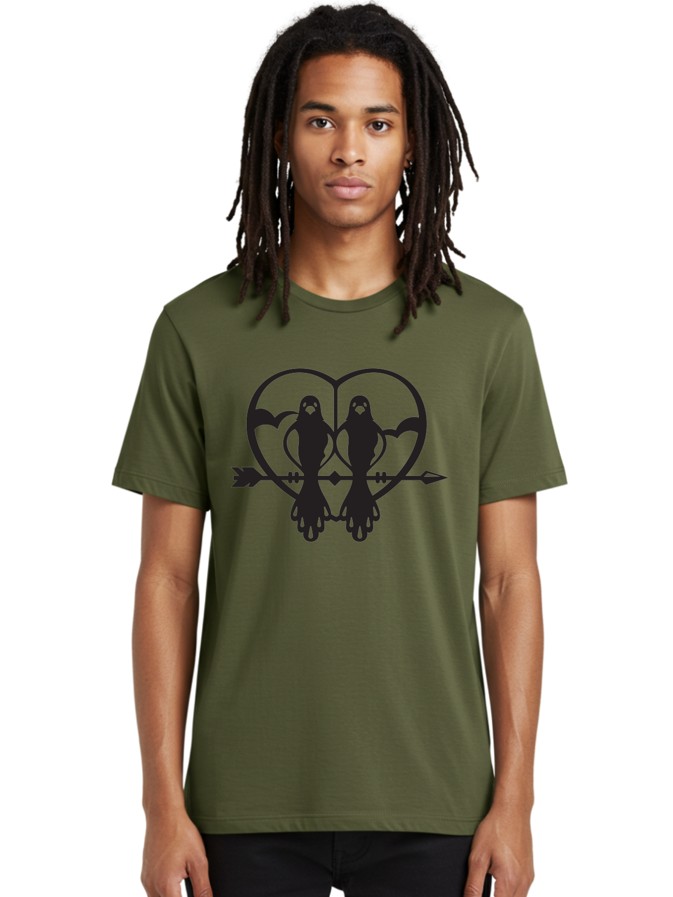 Goth-Couple Men'S Graphic Tee, 100% Cotton, Comfortable Casual Summer Wear, Machine Washable, Ghostly Figures, Heart Shape, Arrow Through Heart, Mirrored Silhouettes, Mystical Imagery, Gothic Romance, Spooky Love, Eerie Atmosphere, Dark Art, Aab270