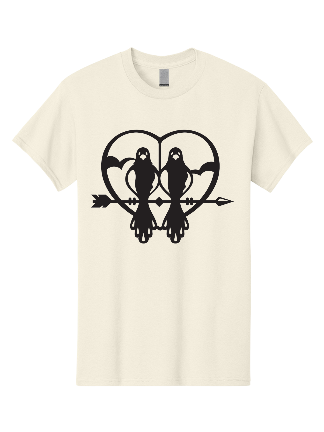 Goth-Couple Men'S Graphic Tee, 100% Cotton, Comfortable Casual Summer Wear, Machine Washable, Ghostly Figures, Heart Shape, Arrow Through Heart, Mirrored Silhouettes, Mystical Imagery, Gothic Romance, Spooky Love, Eerie Atmosphere, Dark Art, Aab270